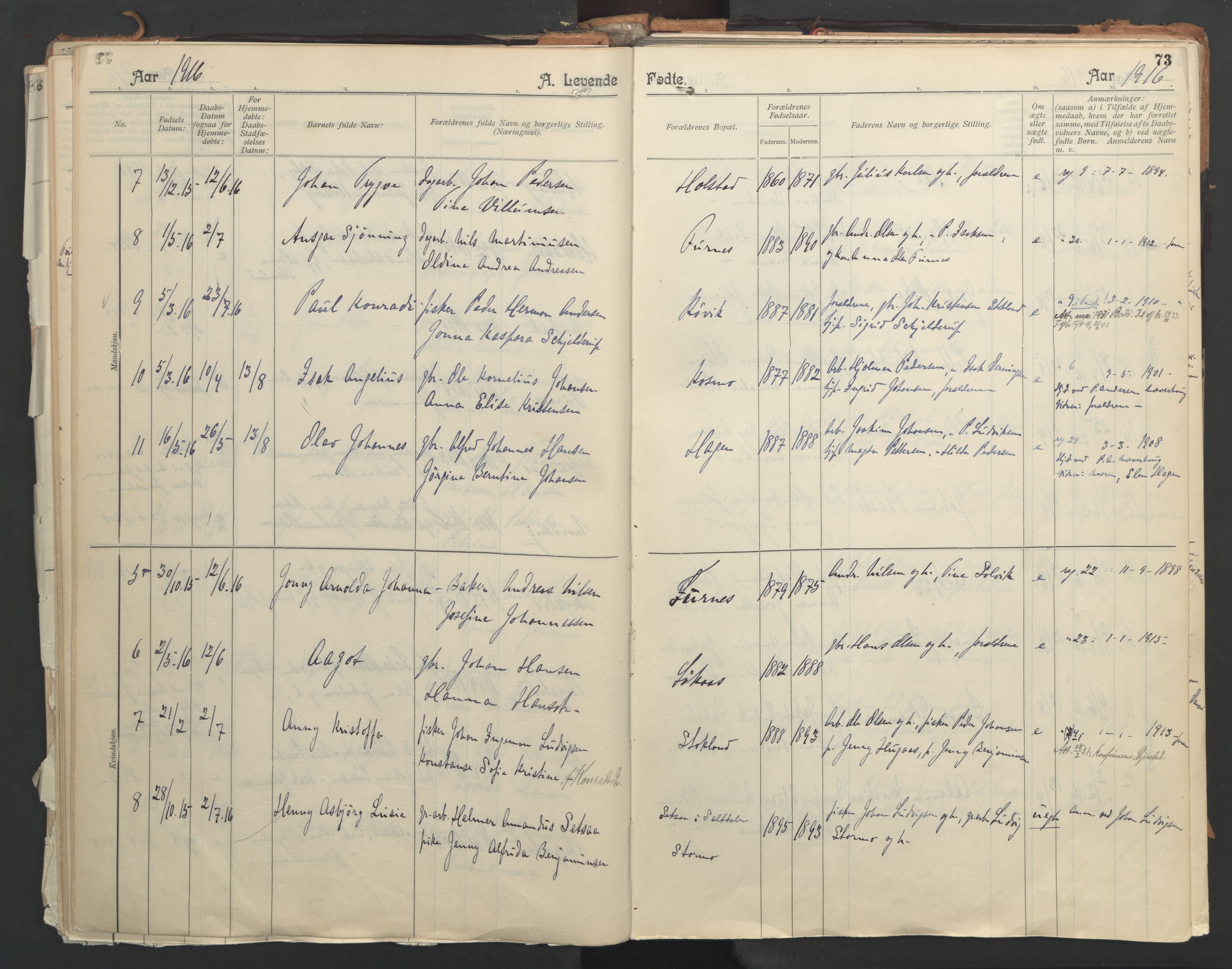 Ministerialprotokoller, klokkerbøker og fødselsregistre - Nordland, AV/SAT-A-1459/851/L0724: Parish register (official) no. 851A01, 1901-1922, p. 73