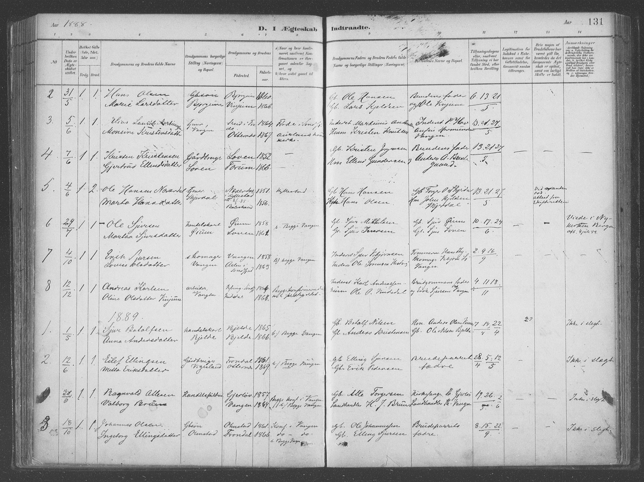 Aurland sokneprestembete, AV/SAB-A-99937/H/Ha/Hab/L0001: Parish register (official) no. B  1, 1880-1909, p. 131