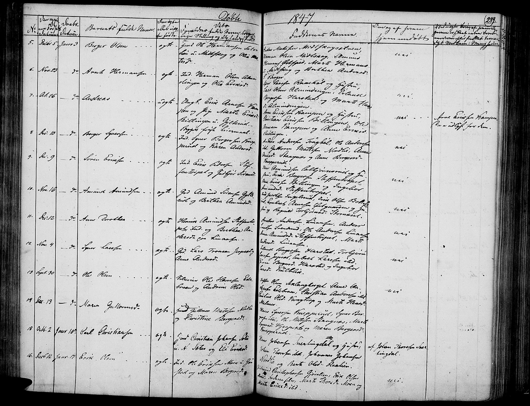 Vinger prestekontor, AV/SAH-PREST-024/H/Ha/Haa/L0008: Parish register (official) no. 8, 1839-1847, p. 289