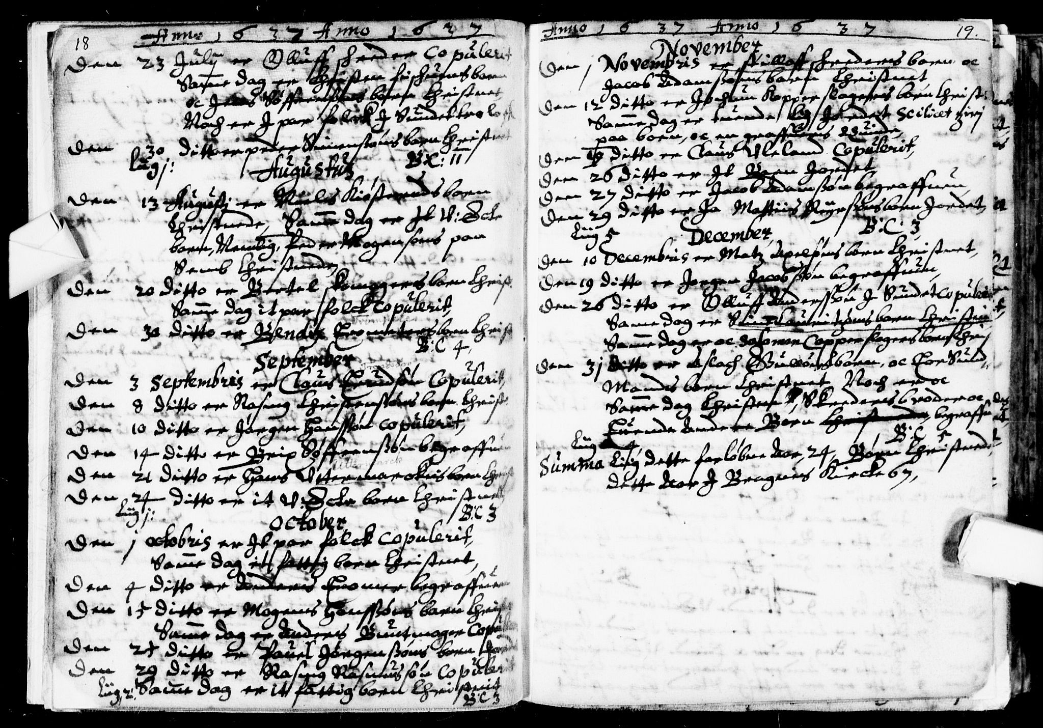 Bragernes kirkebøker, AV/SAKO-A-6/F/Fa/L0001: Parish register (official) no. I 1, 1634-1662, p. 18-19