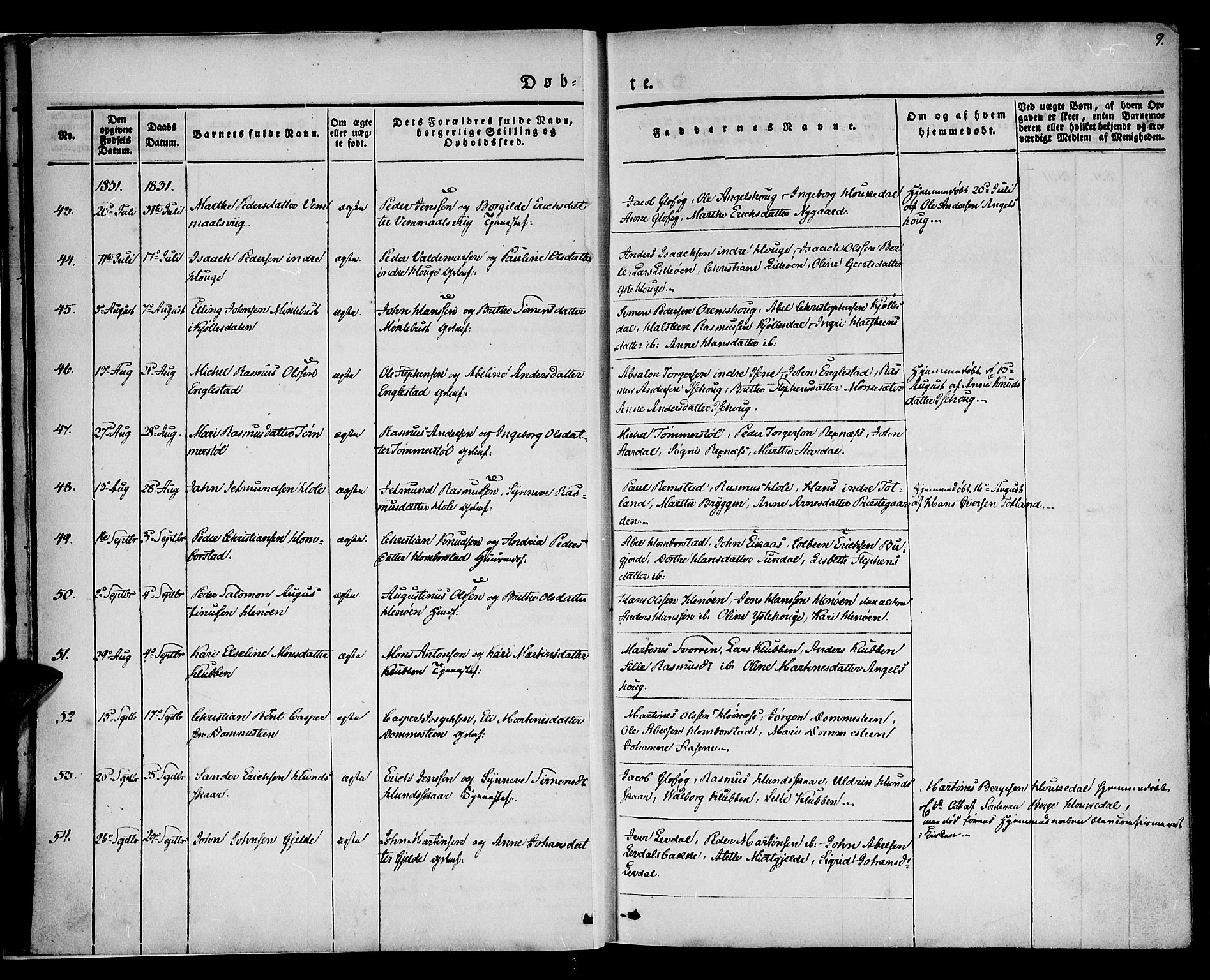 Davik sokneprestembete, AV/SAB-A-79701/H/Haa/Haaa/L0004: Parish register (official) no. A 4, 1830-1849, p. 9