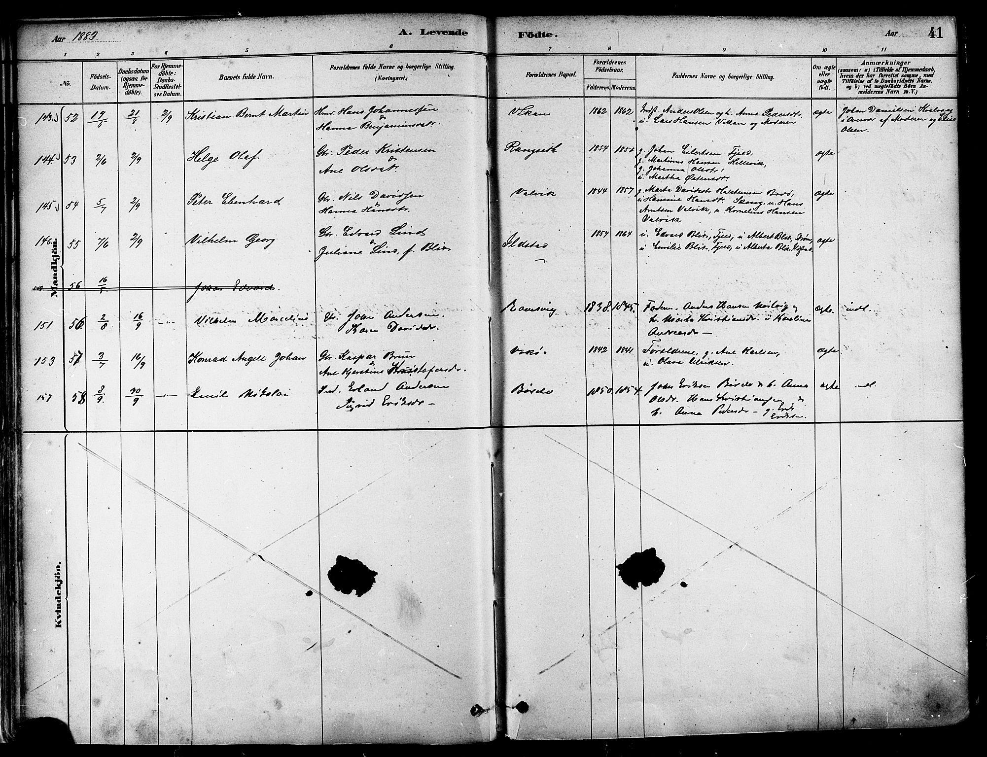 Ministerialprotokoller, klokkerbøker og fødselsregistre - Nordland, SAT/A-1459/802/L0054: Parish register (official) no. 802A01, 1879-1893, p. 41
