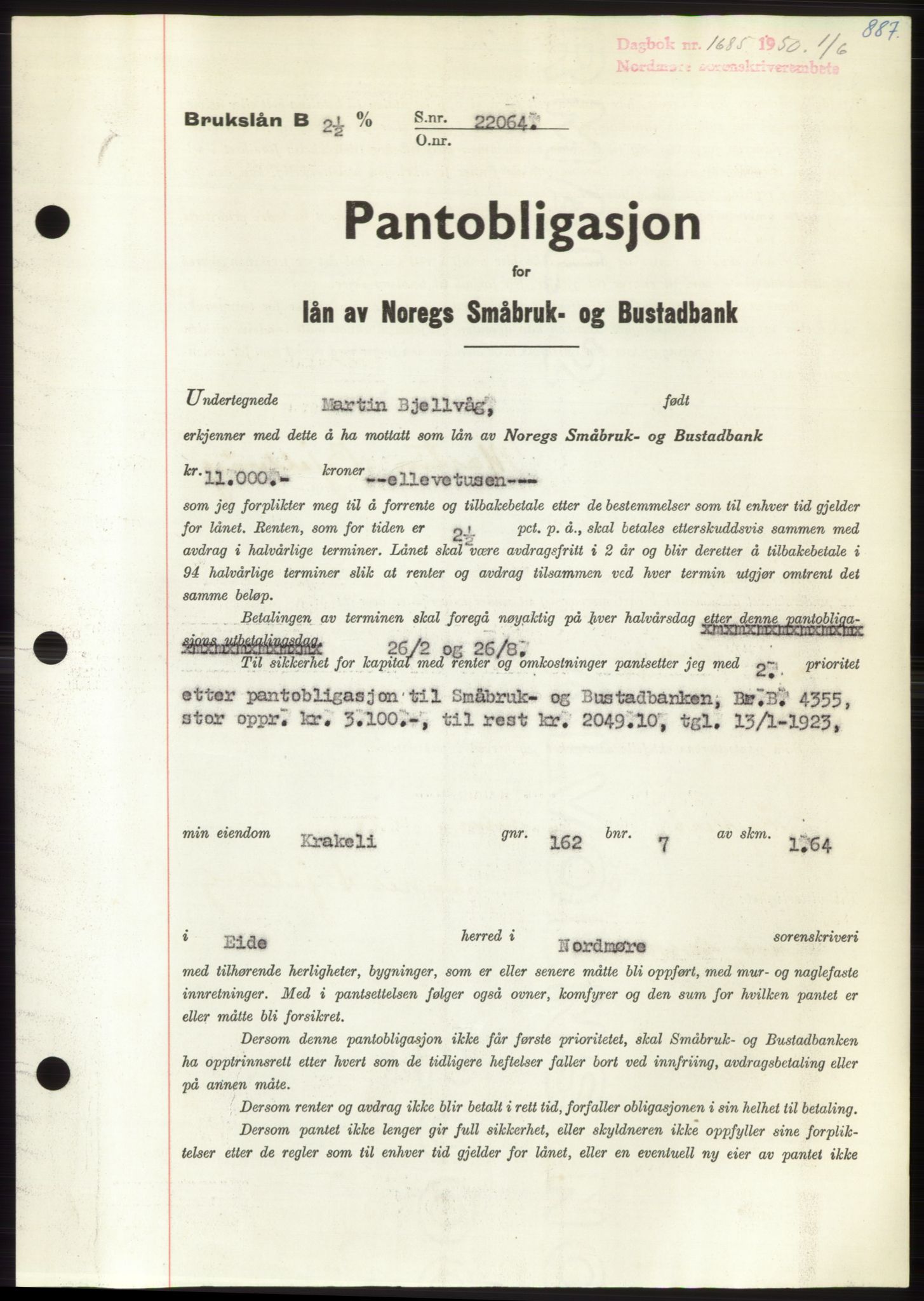 Nordmøre sorenskriveri, AV/SAT-A-4132/1/2/2Ca: Mortgage book no. B104, 1950-1950, Diary no: : 1685/1950