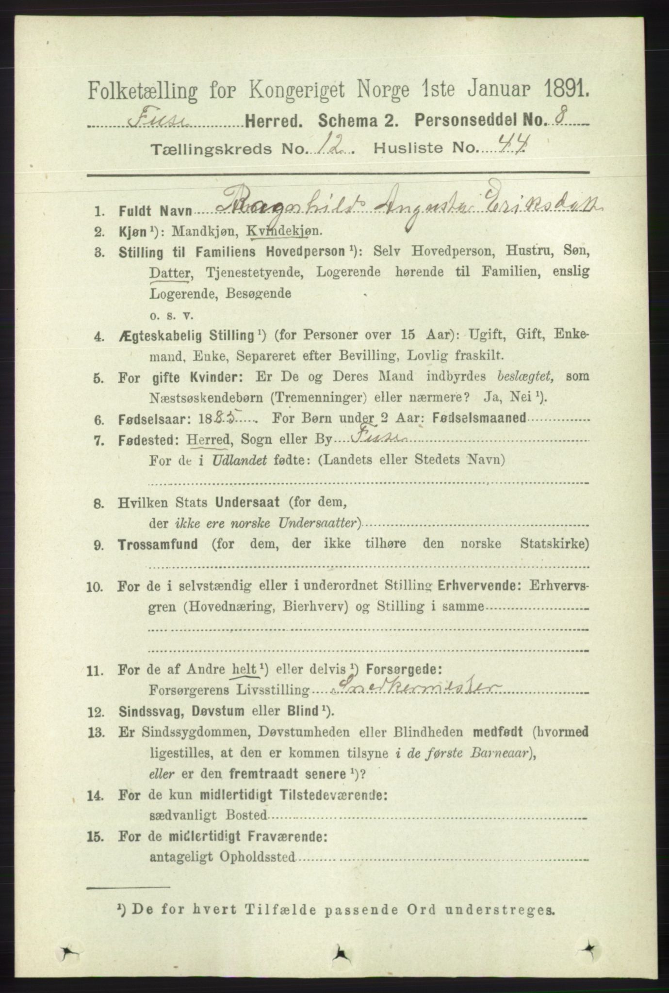 RA, 1891 census for 1241 Fusa, 1891, p. 2613