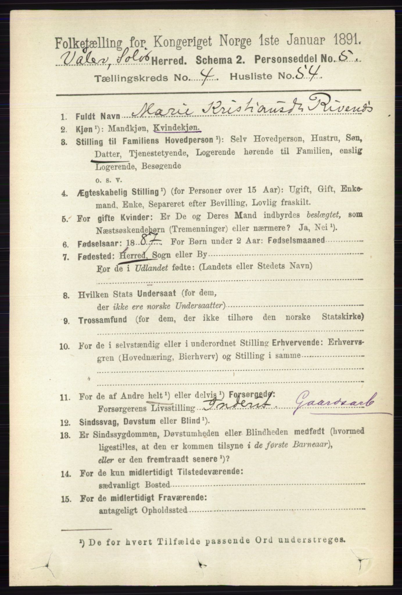 RA, 1891 census for 0426 Våler, 1891, p. 1798