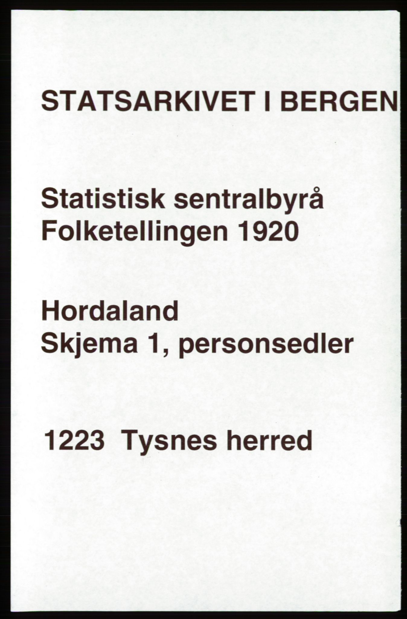 SAB, 1920 census for Tysnes, 1920, p. 1644