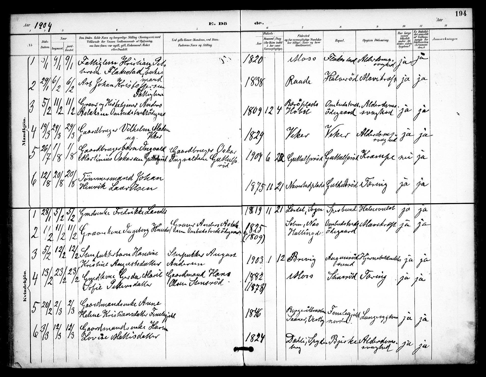 Våler prestekontor Kirkebøker, AV/SAO-A-11083/F/Fa/L0011: Parish register (official) no. I 11, 1893-1909, p. 194