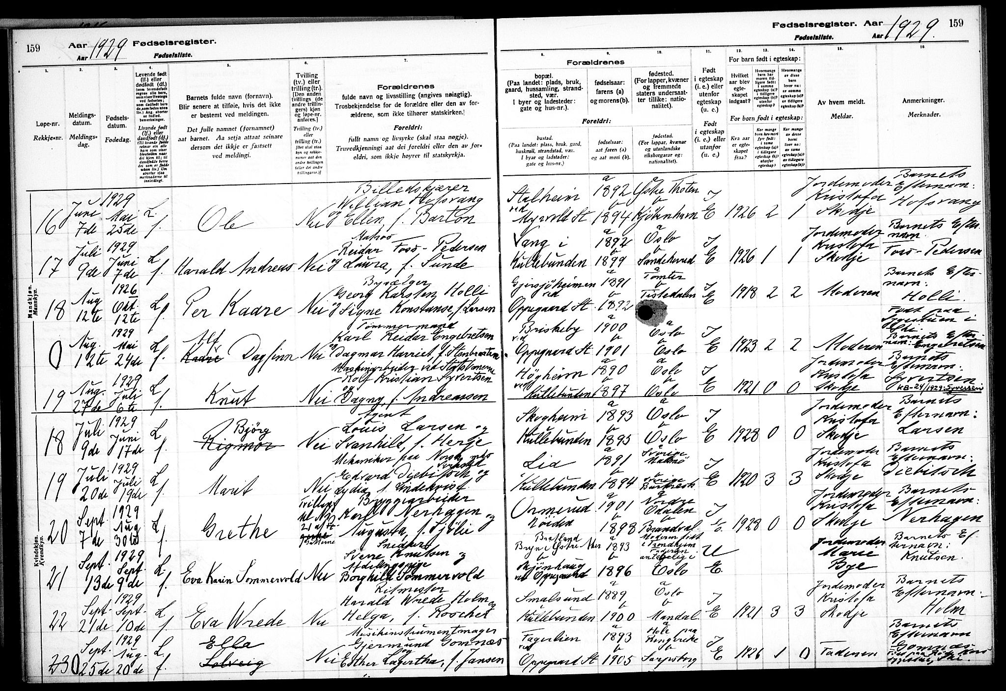 Nesodden prestekontor Kirkebøker, SAO/A-10013/J/Jb/L0001: Birth register no. II 1, 1916-1933, p. 159