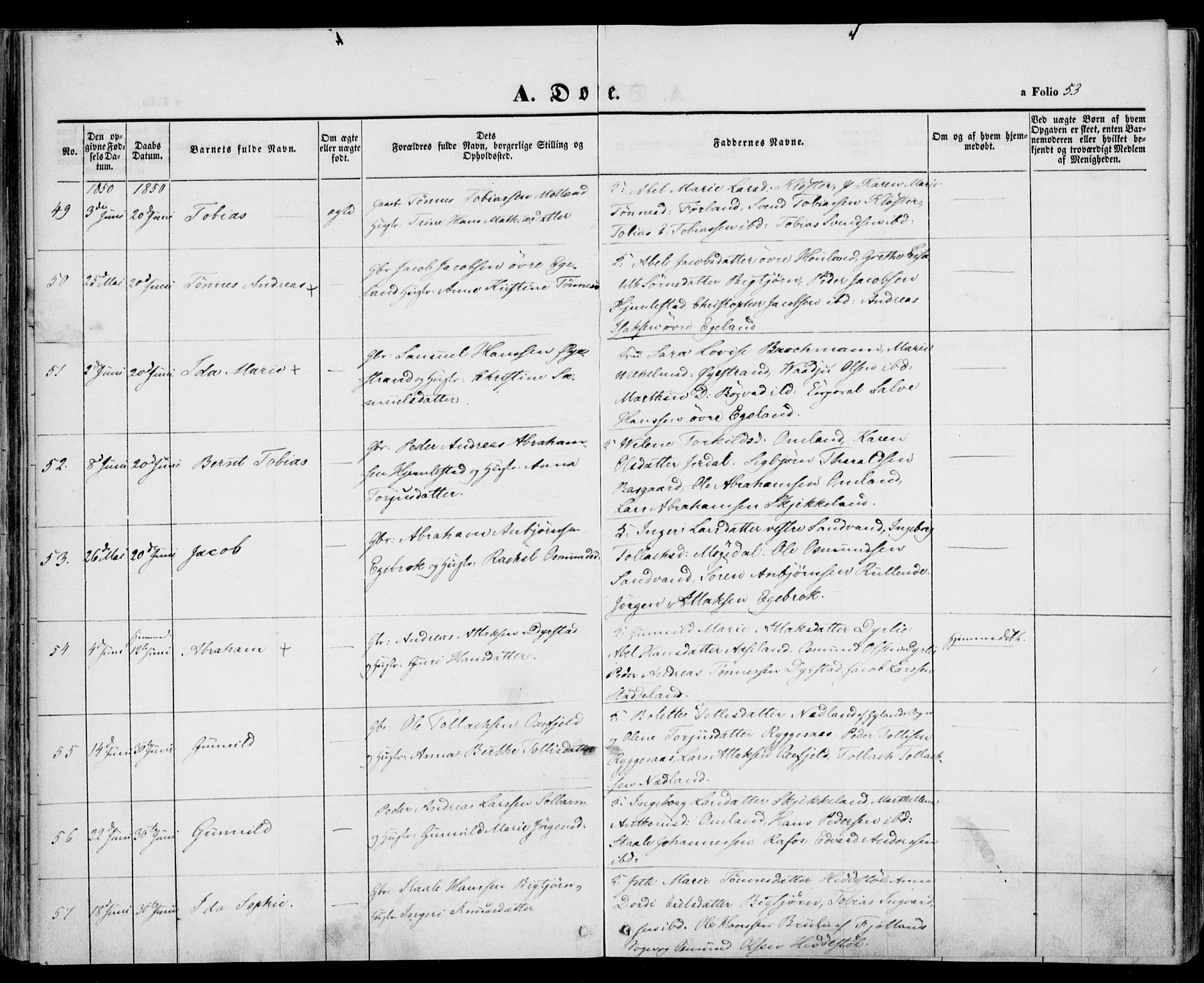 Kvinesdal sokneprestkontor, AV/SAK-1111-0026/F/Fa/Fab/L0005: Parish register (official) no. A 5, 1844-1857, p. 53