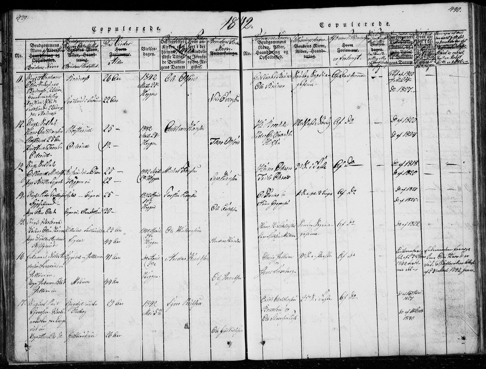 Modum kirkebøker, AV/SAKO-A-234/G/Ga/L0003: Parish register (copy) no. I 3, 1832-1842, p. 439-440