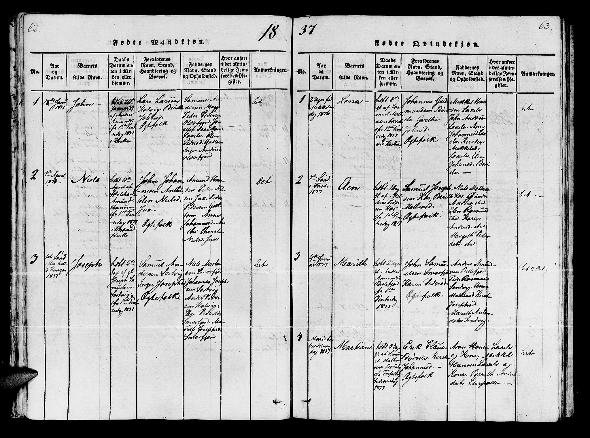 Kistrand/Porsanger sokneprestembete, AV/SATØ-S-1351/H/Ha/L0003.kirke: Parish register (official) no. 3, 1825-1842, p. 62-63