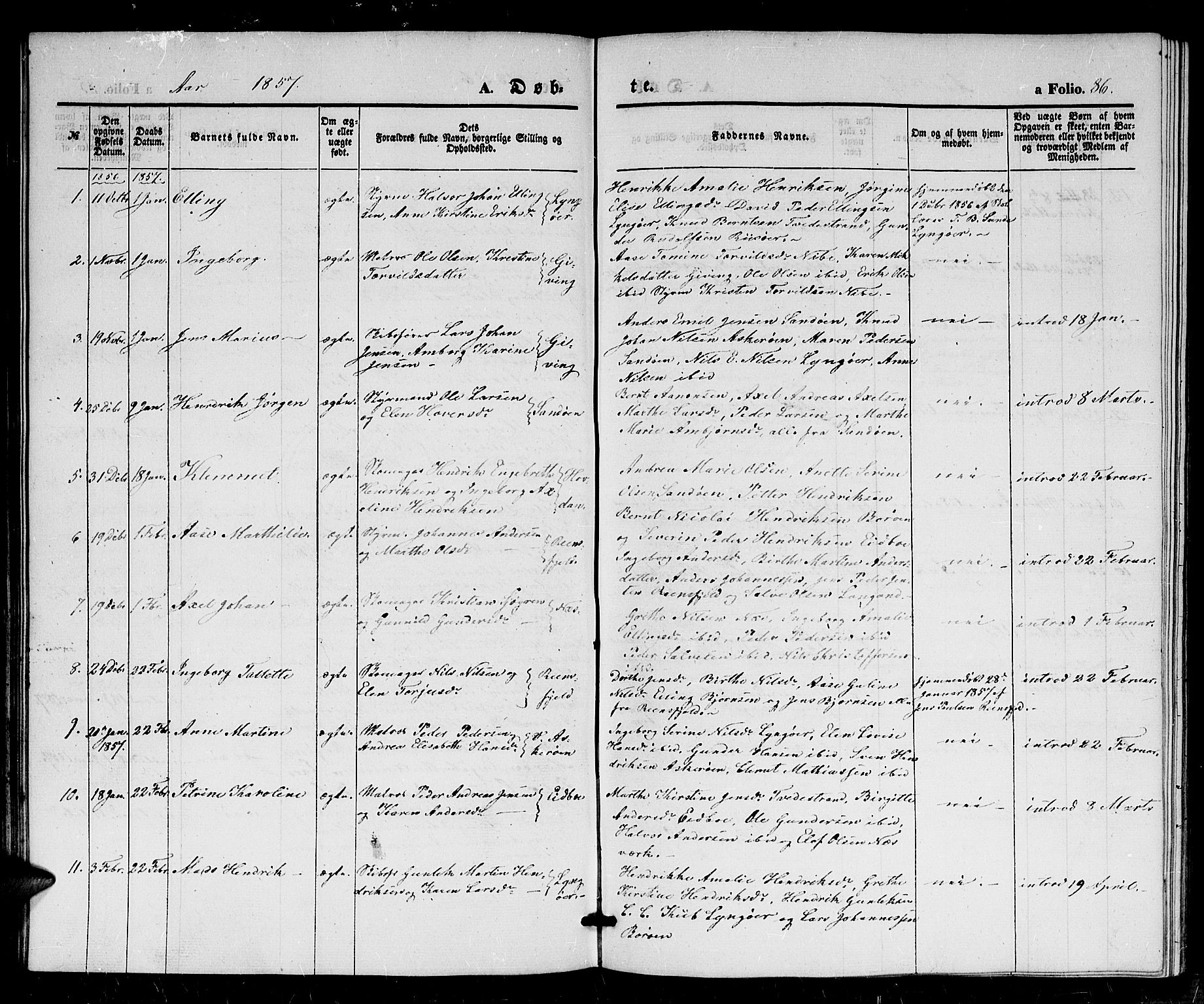 Dypvåg sokneprestkontor, AV/SAK-1111-0007/F/Fb/Fba/L0010: Parish register (copy) no. B 10, 1842-1857, p. 86