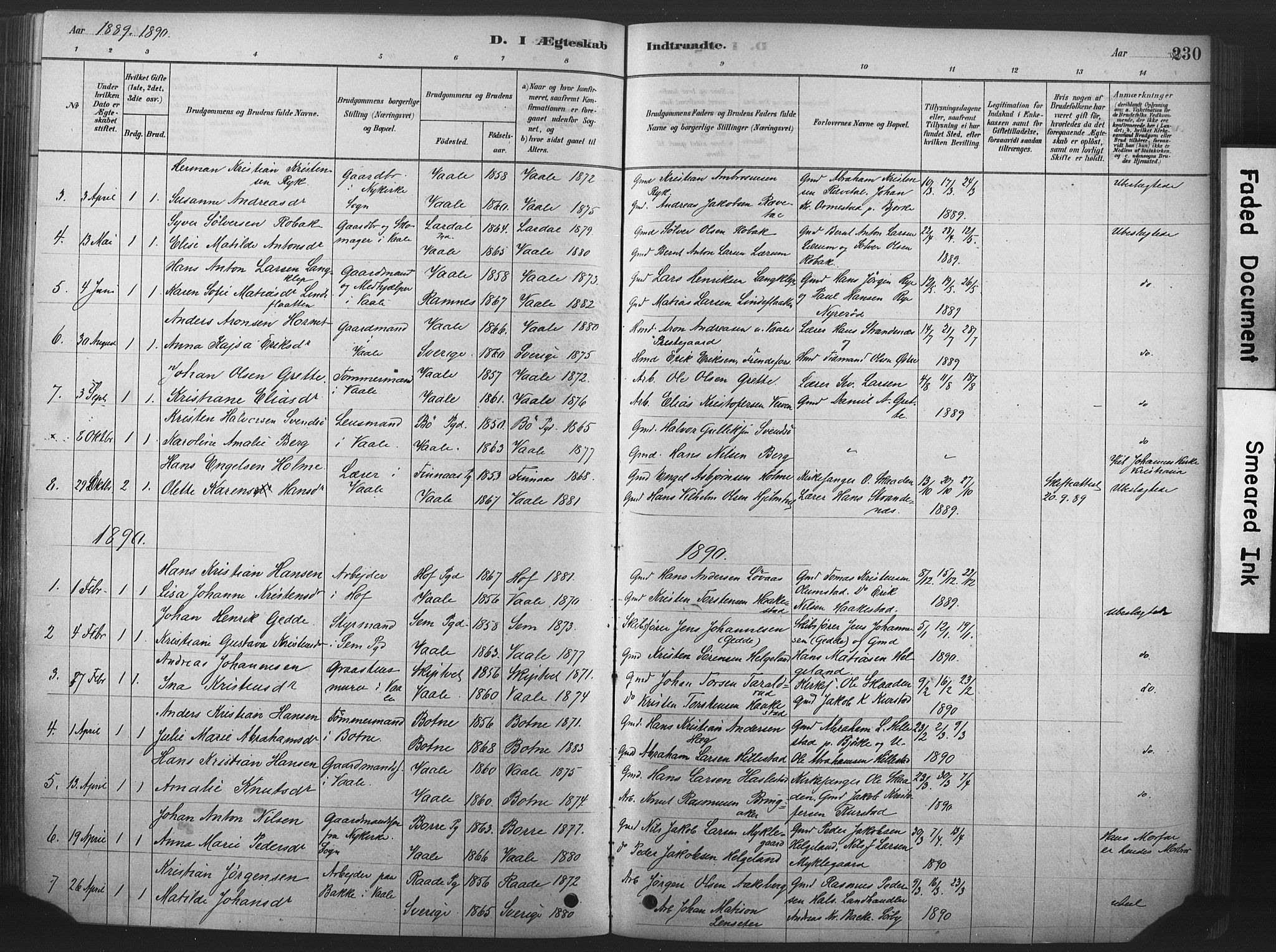 Våle kirkebøker, SAKO/A-334/F/Fa/L0011: Parish register (official) no. I 11, 1878-1906, p. 230