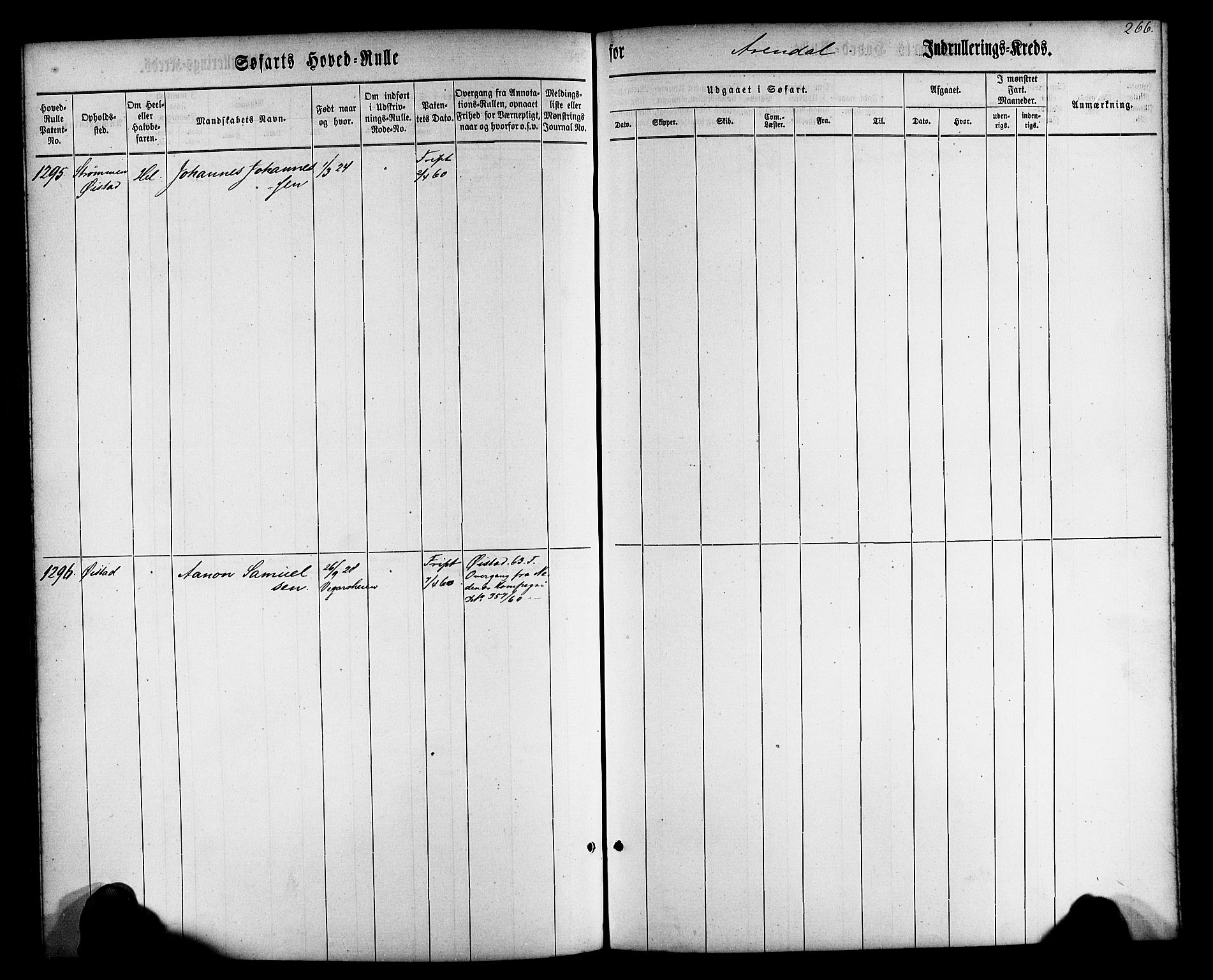 Arendal mønstringskrets, AV/SAK-2031-0012/F/Fb/L0009: Hovedrulle nr 767-1532, S-7, 1857-1864, p. 268