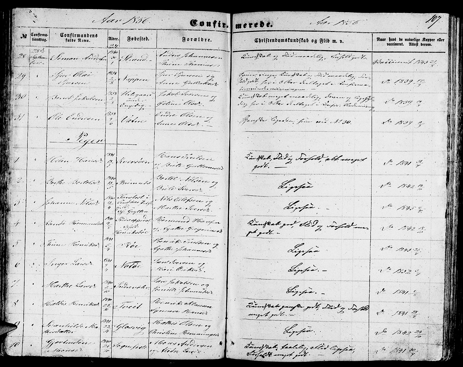 Gulen sokneprestembete, AV/SAB-A-80201/H/Hab/Habb/L0001: Parish register (copy) no. B 1, 1854-1866, p. 107