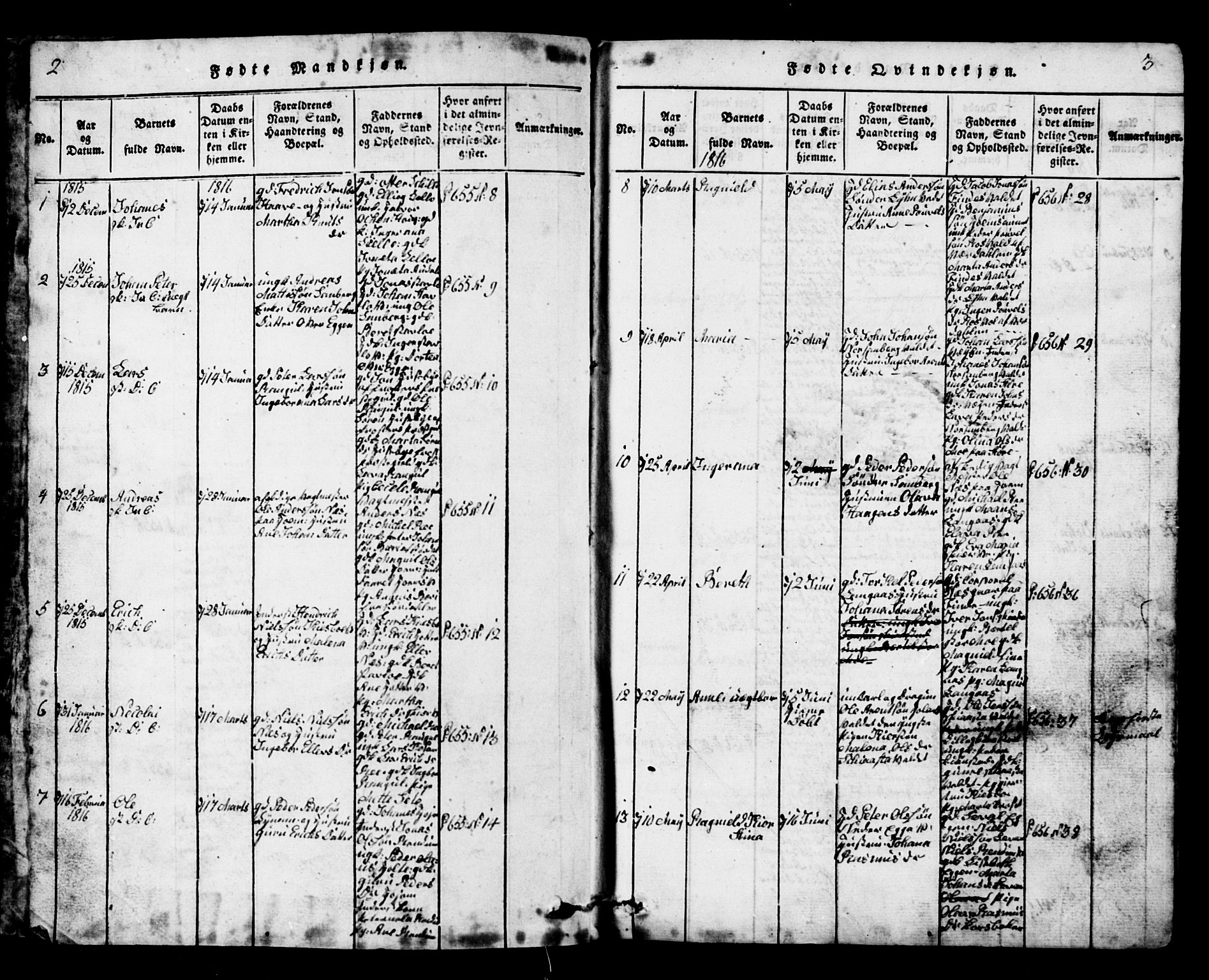 Ministerialprotokoller, klokkerbøker og fødselsregistre - Nord-Trøndelag, AV/SAT-A-1458/717/L0169: Parish register (copy) no. 717C01, 1816-1834, p. 2-3