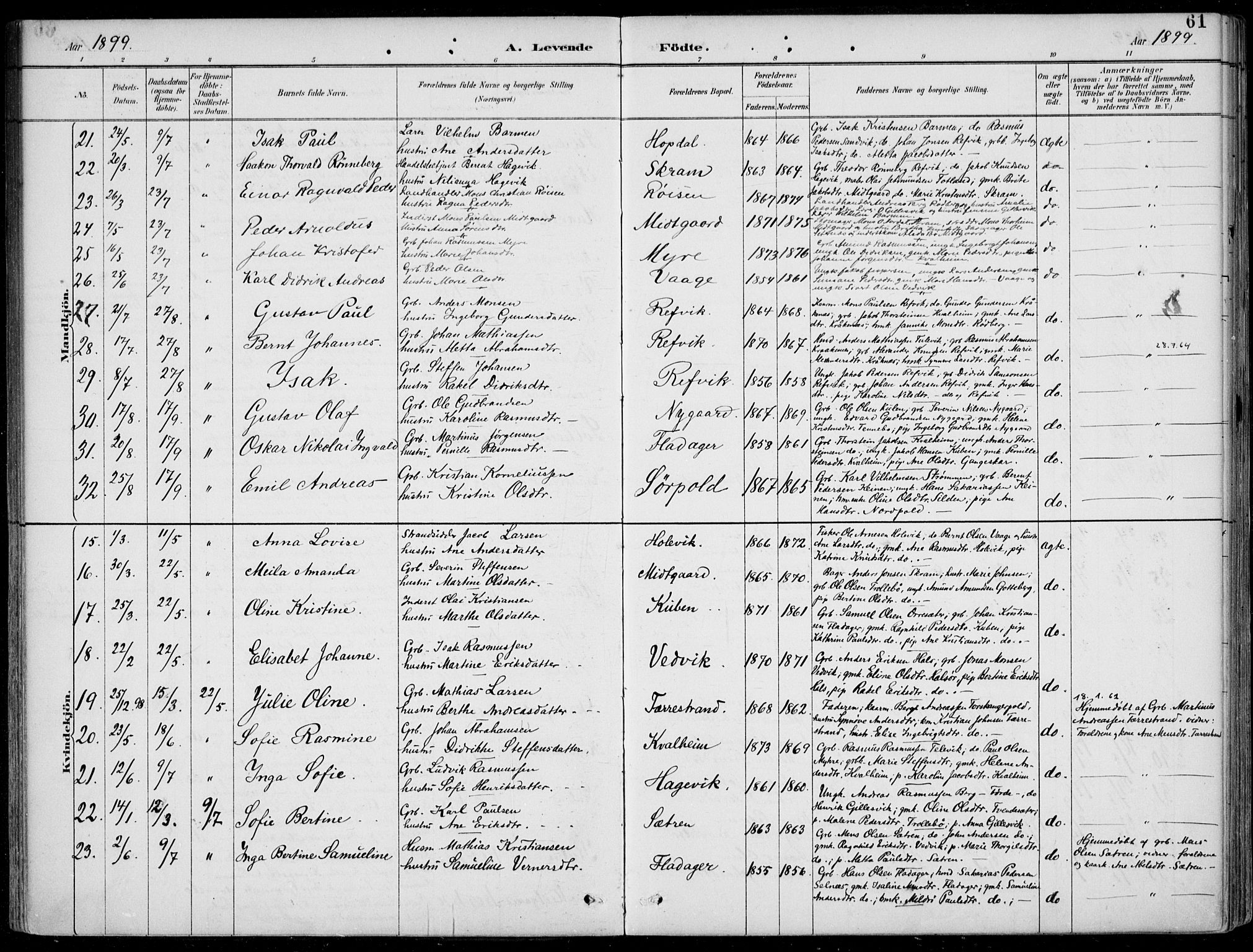Selje sokneprestembete, AV/SAB-A-99938/H/Ha/Haa/Haac/L0002: Parish register (official) no. C  2, 1889-1904, p. 61