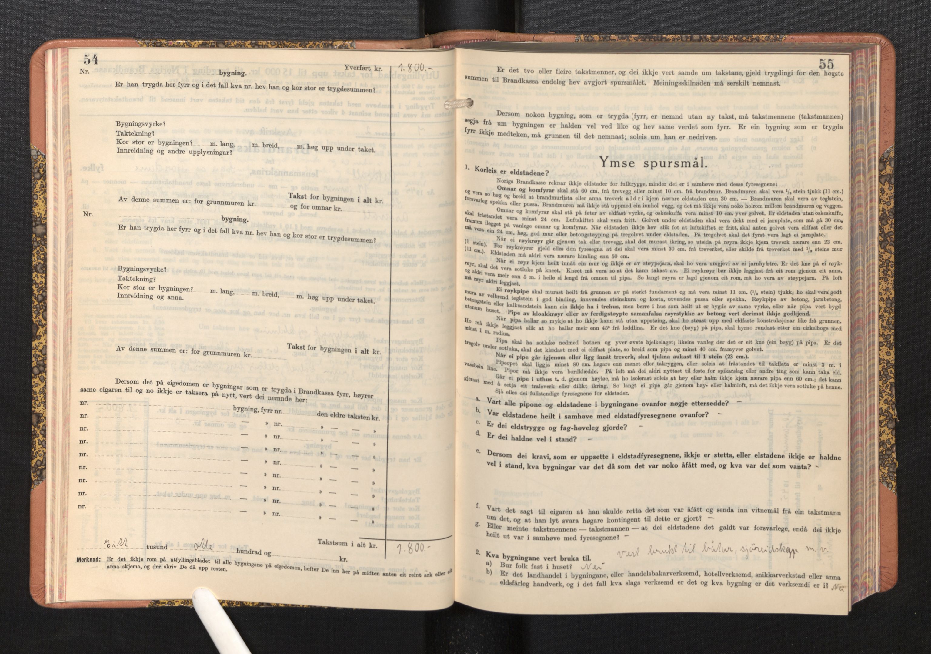 Lensmannen i Askvoll, AV/SAB-A-26301/0012/L0005: Branntakstprotokoll, skjematakst, 1940-1949, p. 54-55