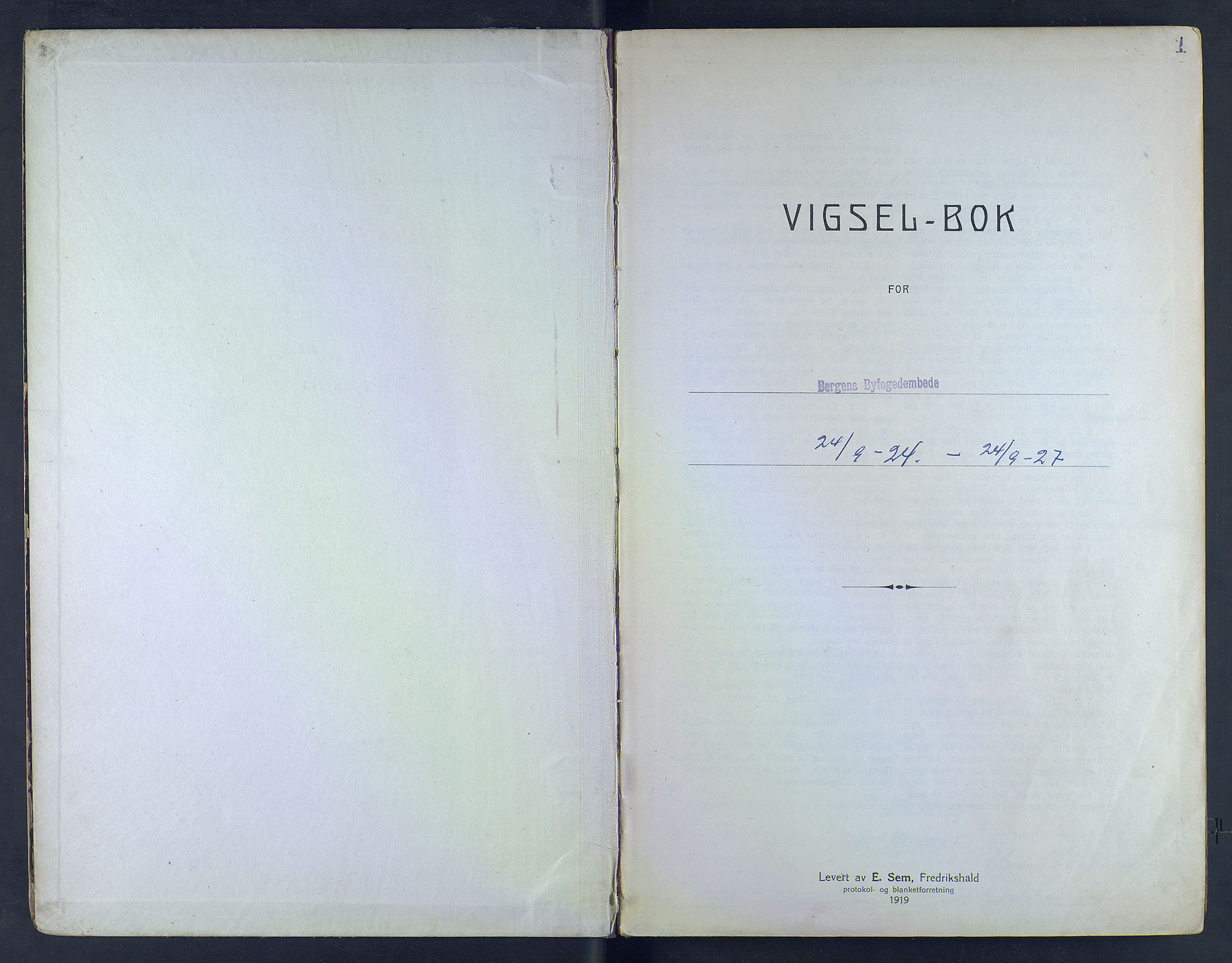 Byfogd og Byskriver i Bergen, SAB/A-3401/10/10F/L0003: Vielsesprotokoller, 1924-1927, p. 1