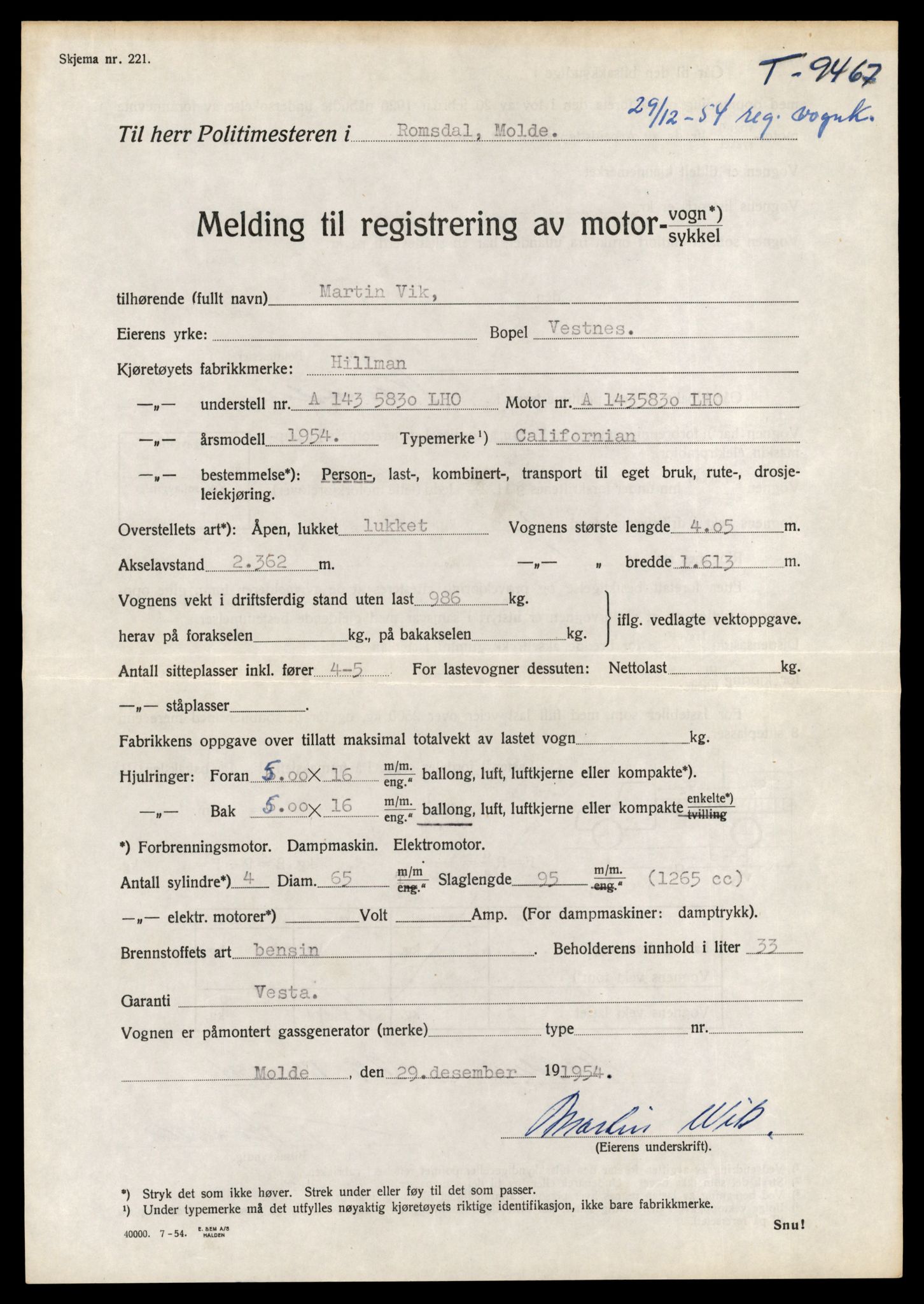 Møre og Romsdal vegkontor - Ålesund trafikkstasjon, AV/SAT-A-4099/F/Fe/L0046: Registreringskort for kjøretøy T 14445 - T 14579, 1927-1998