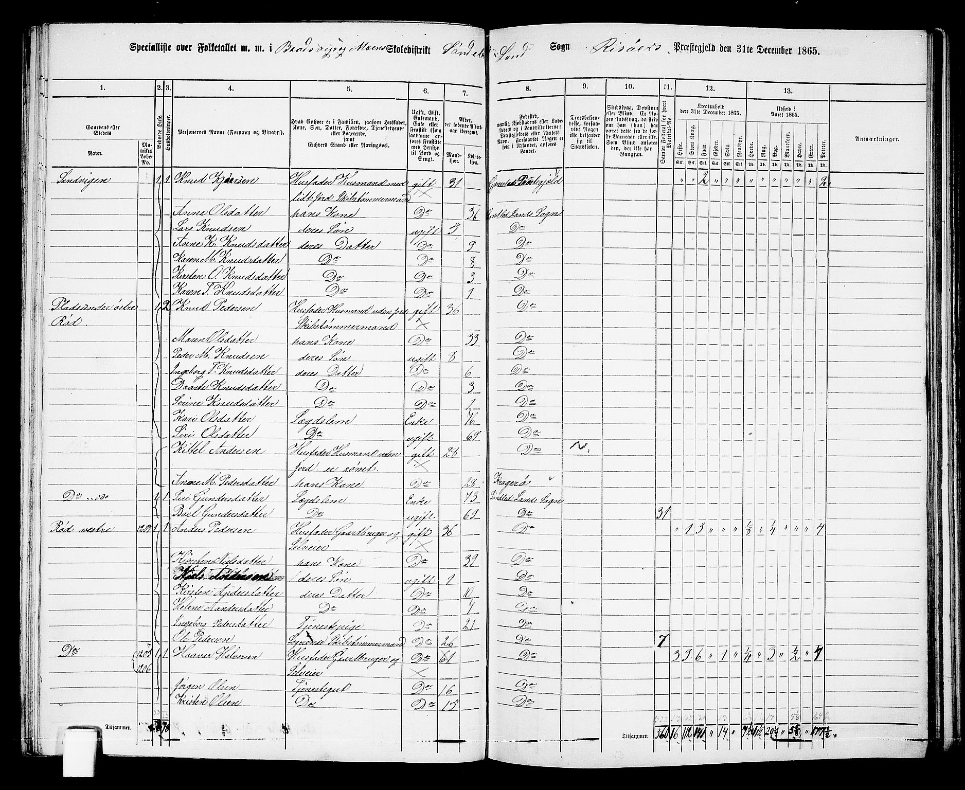 RA, 1865 census for Risør/Søndeled, 1865, p. 96