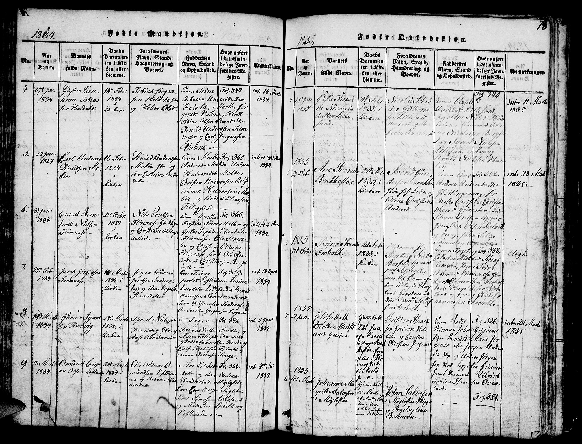 Vestre Moland sokneprestkontor, AV/SAK-1111-0046/F/Fb/Fbb/L0001: Parish register (copy) no. B 1, 1816-1851, p. 78