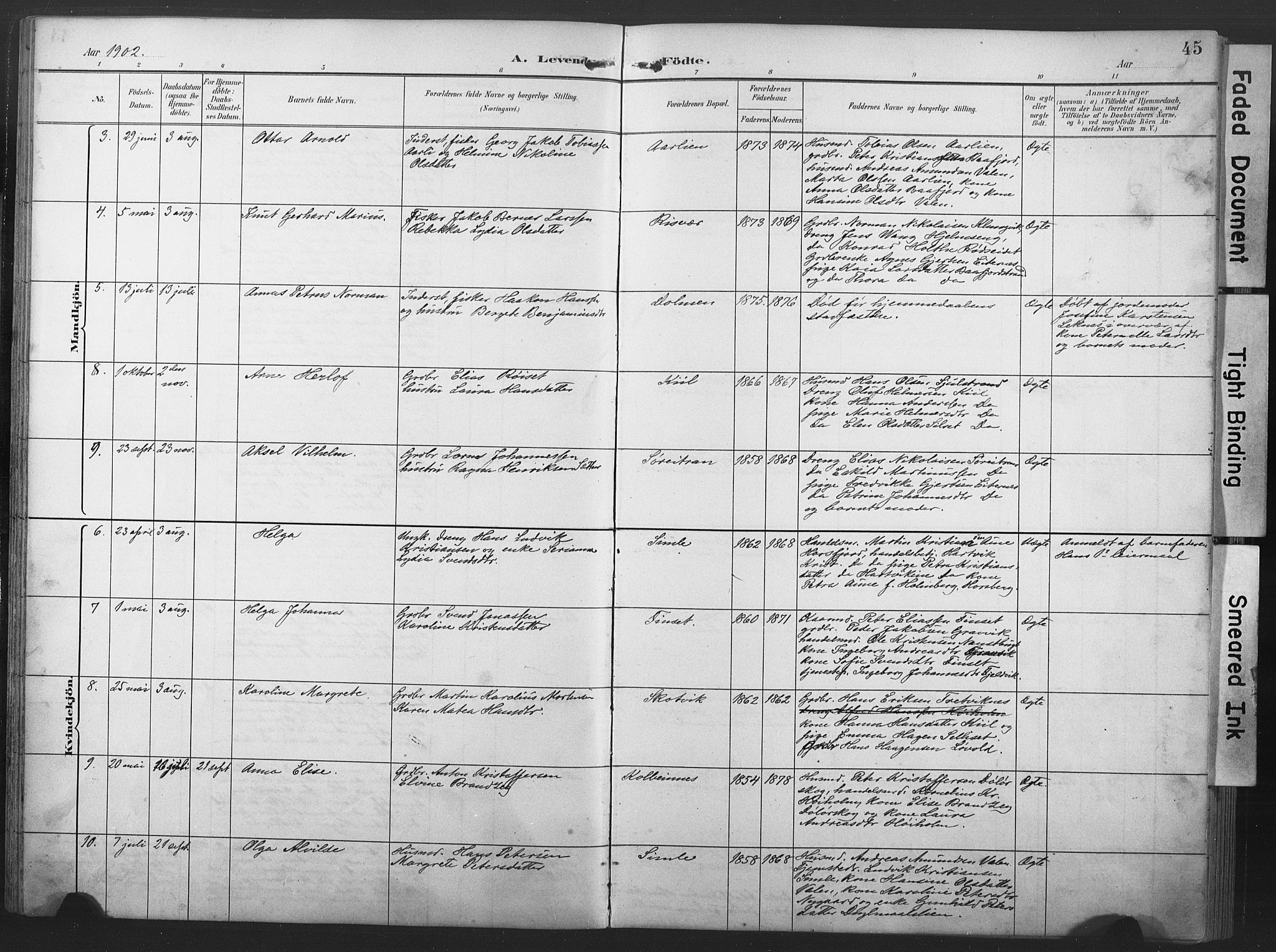 Ministerialprotokoller, klokkerbøker og fødselsregistre - Nord-Trøndelag, SAT/A-1458/789/L0706: Parish register (copy) no. 789C01, 1888-1931, p. 45