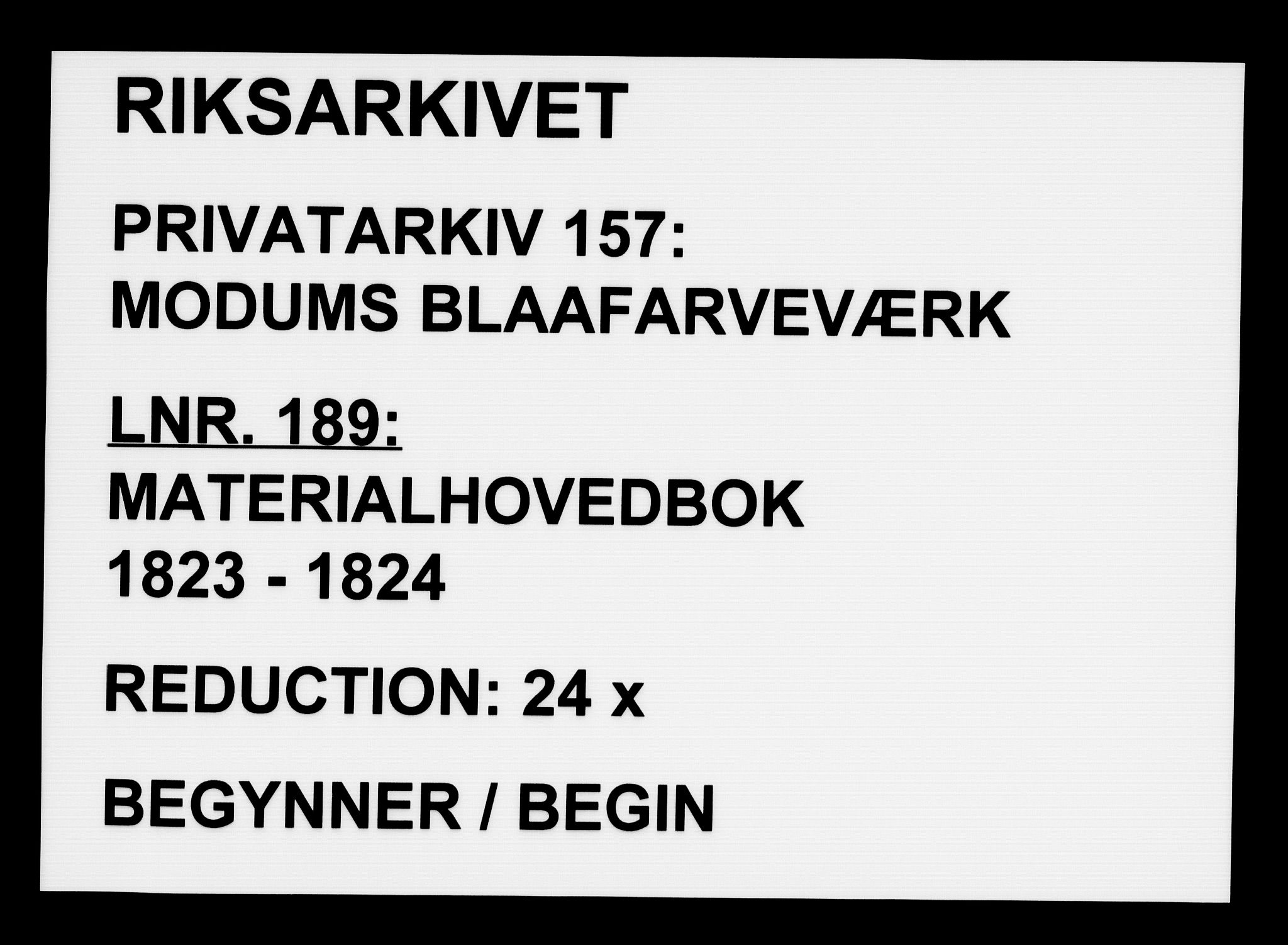Modums Blaafarveværk, RA/PA-0157/G/Gd/Gdb/L0189: Materialhovedbok, 1823-1824, p. 1