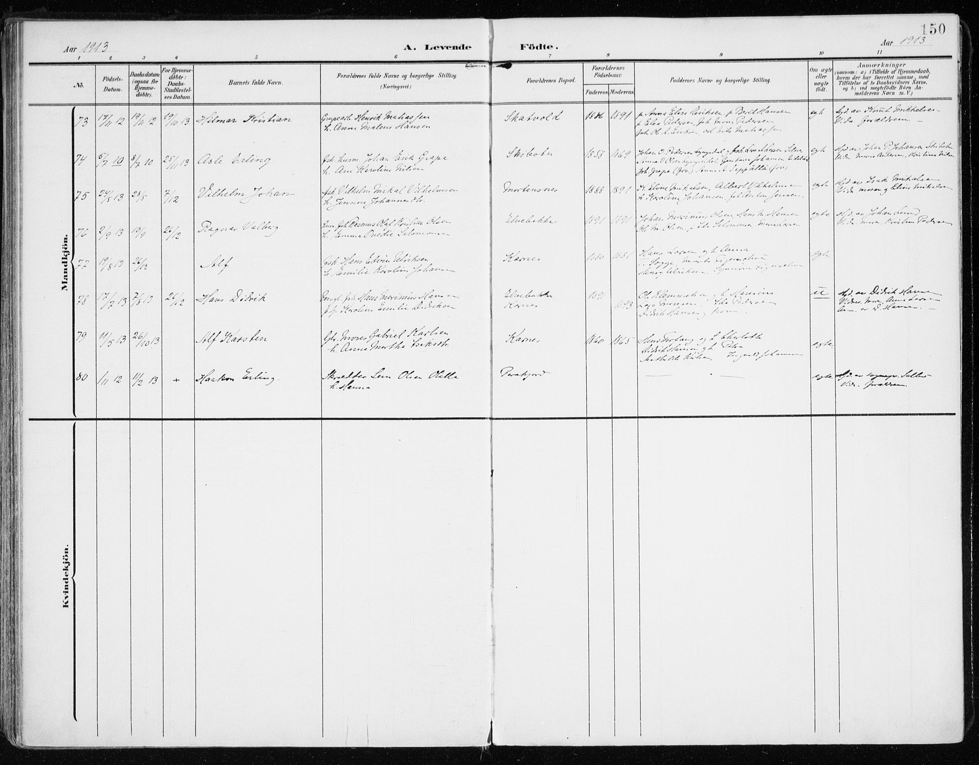 Lyngen sokneprestembete, AV/SATØ-S-1289/H/He/Hea/L0011kirke: Parish register (official) no. 11, 1903-1913, p. 150