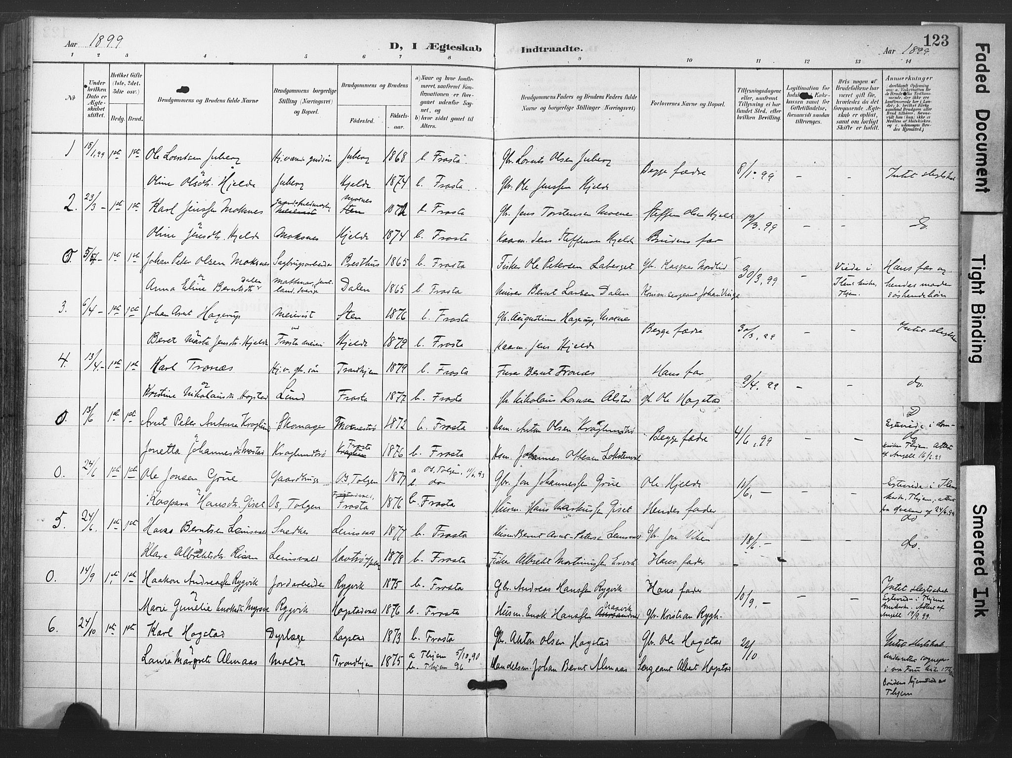 Ministerialprotokoller, klokkerbøker og fødselsregistre - Nord-Trøndelag, SAT/A-1458/713/L0122: Parish register (official) no. 713A11, 1899-1910, p. 123