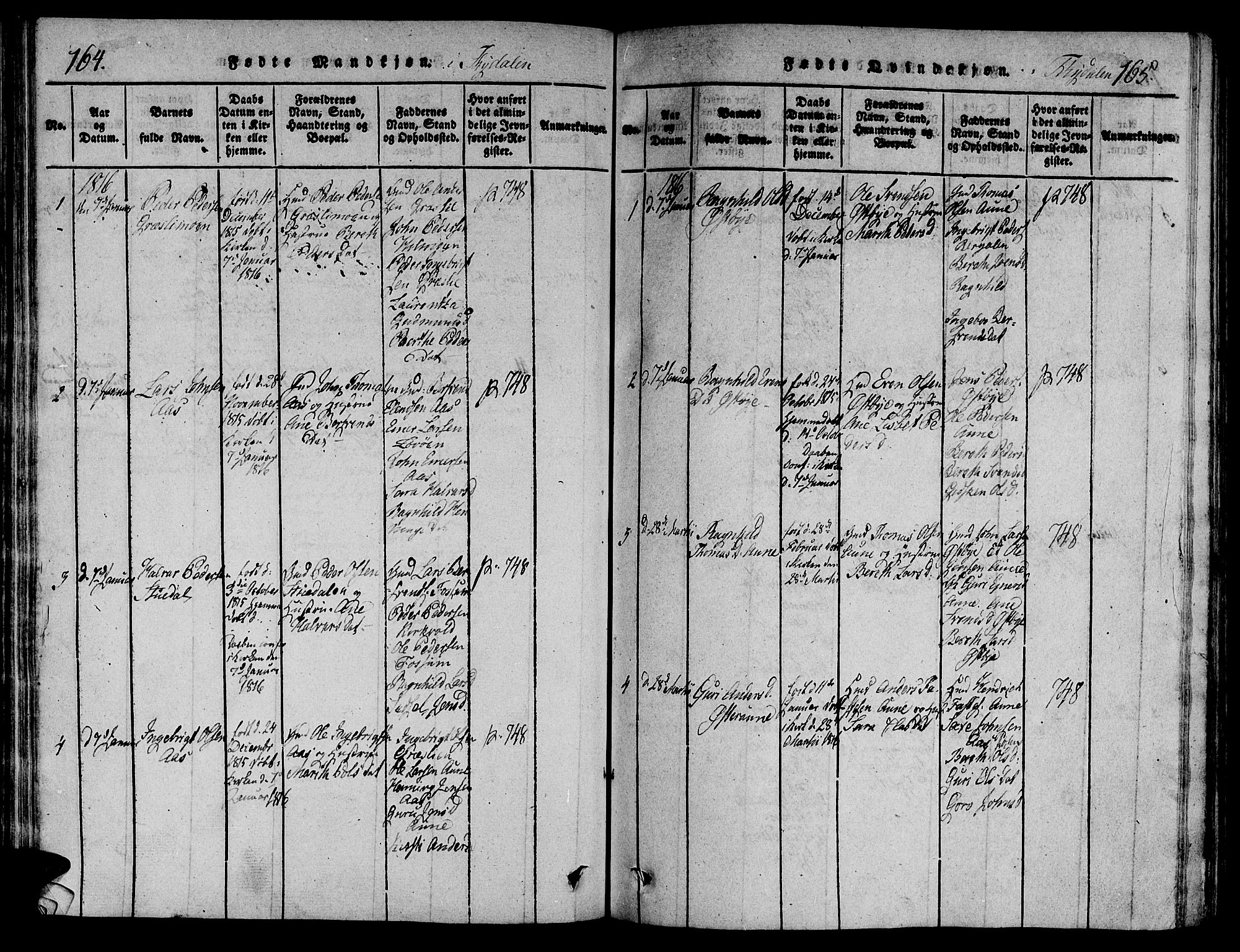 Ministerialprotokoller, klokkerbøker og fødselsregistre - Sør-Trøndelag, SAT/A-1456/695/L1142: Parish register (official) no. 695A04 /2, 1816-1824, p. 164-165