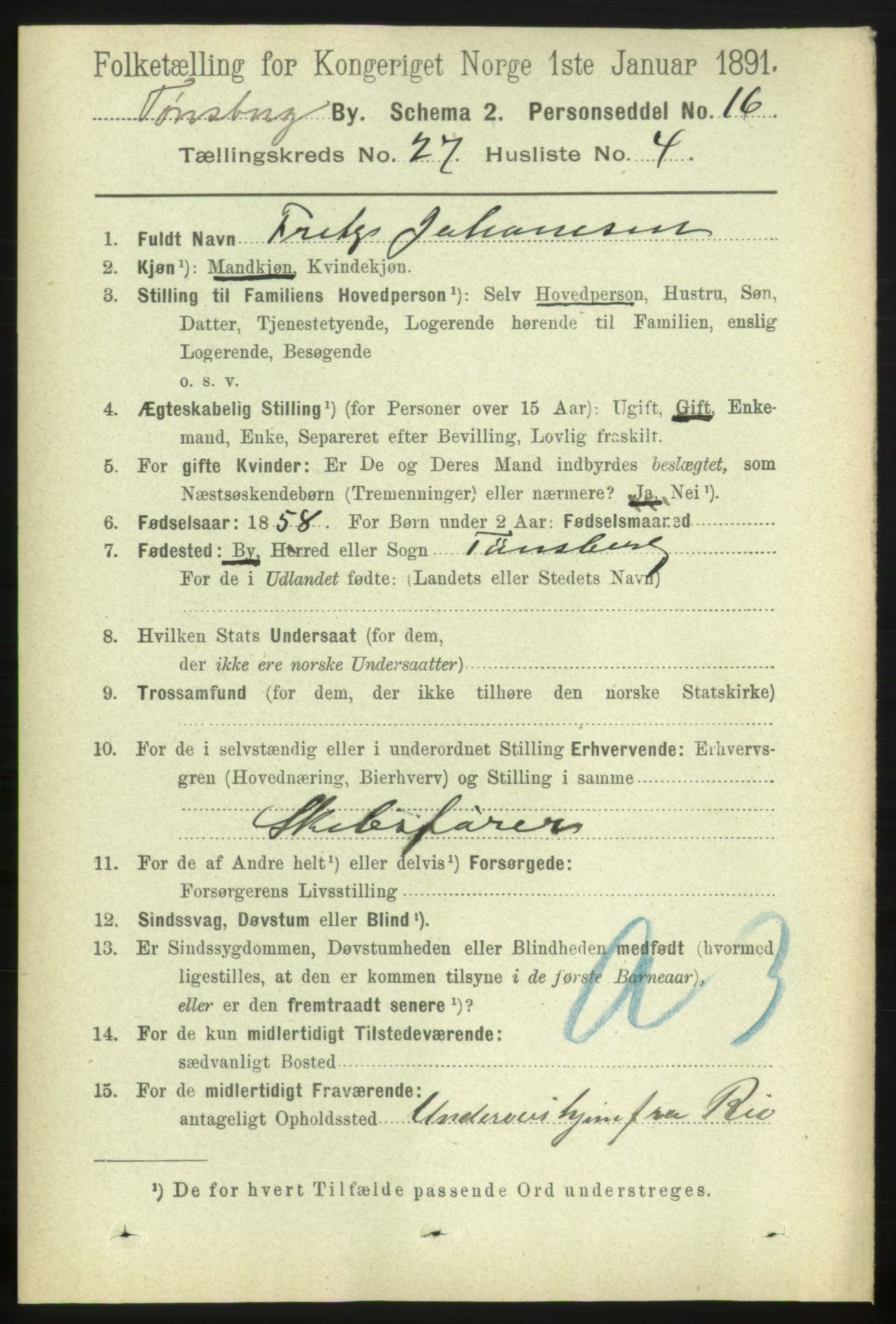 RA, 1891 census for 0705 Tønsberg, 1891, p. 6817