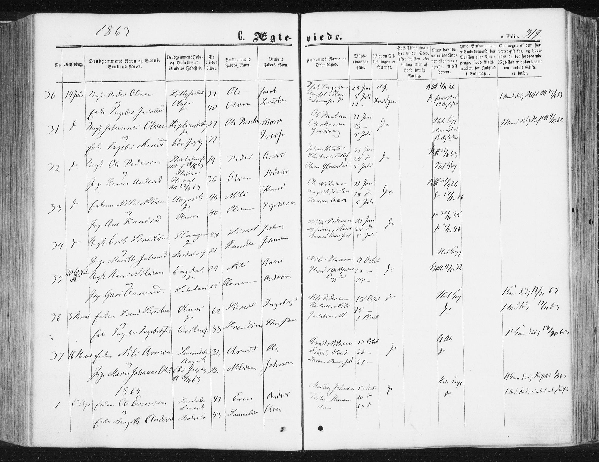 Ministerialprotokoller, klokkerbøker og fødselsregistre - Møre og Romsdal, AV/SAT-A-1454/578/L0905: Parish register (official) no. 578A04, 1859-1877, p. 319