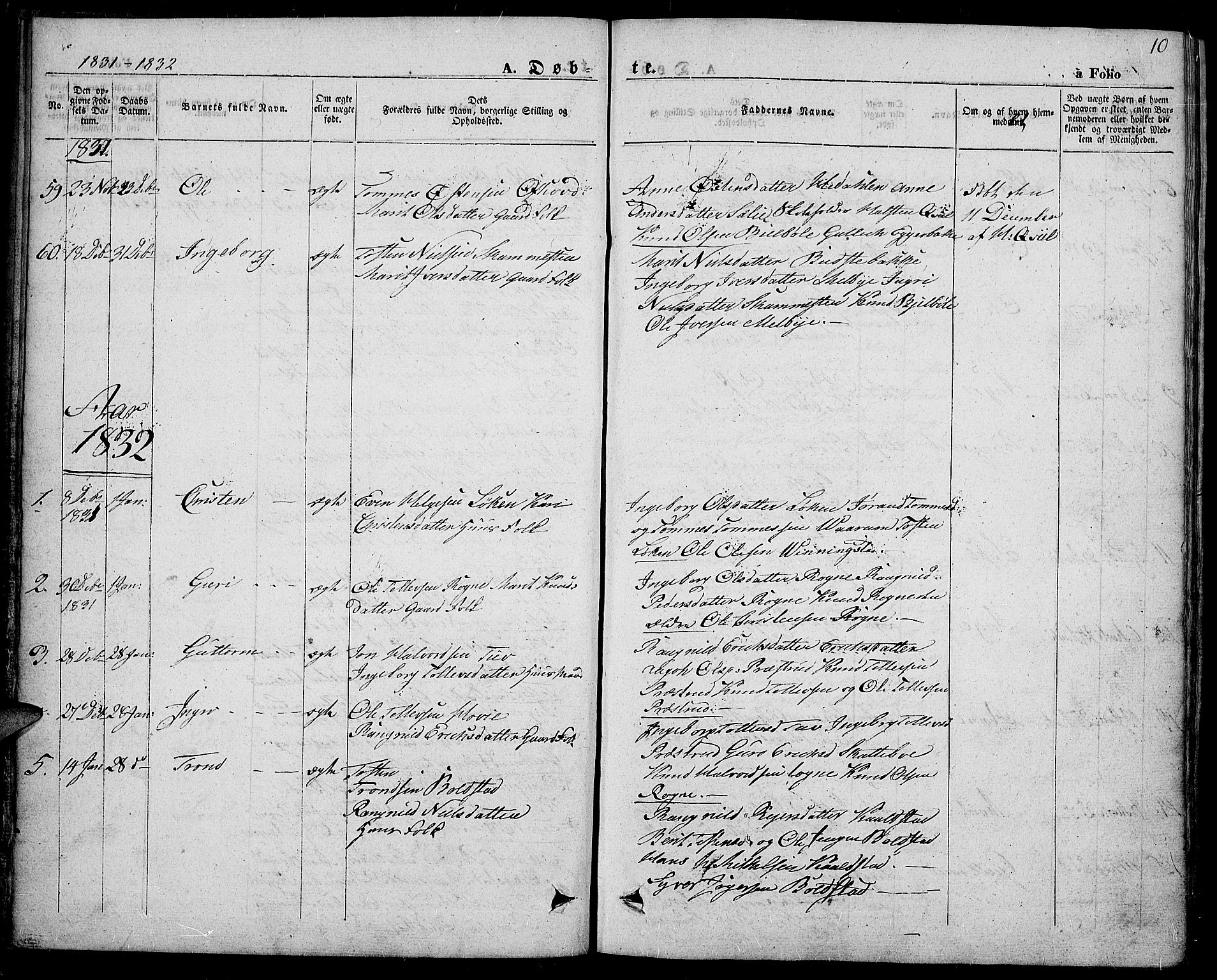 Slidre prestekontor, SAH/PREST-134/H/Ha/Haa/L0004: Parish register (official) no. 4, 1831-1848, p. 10
