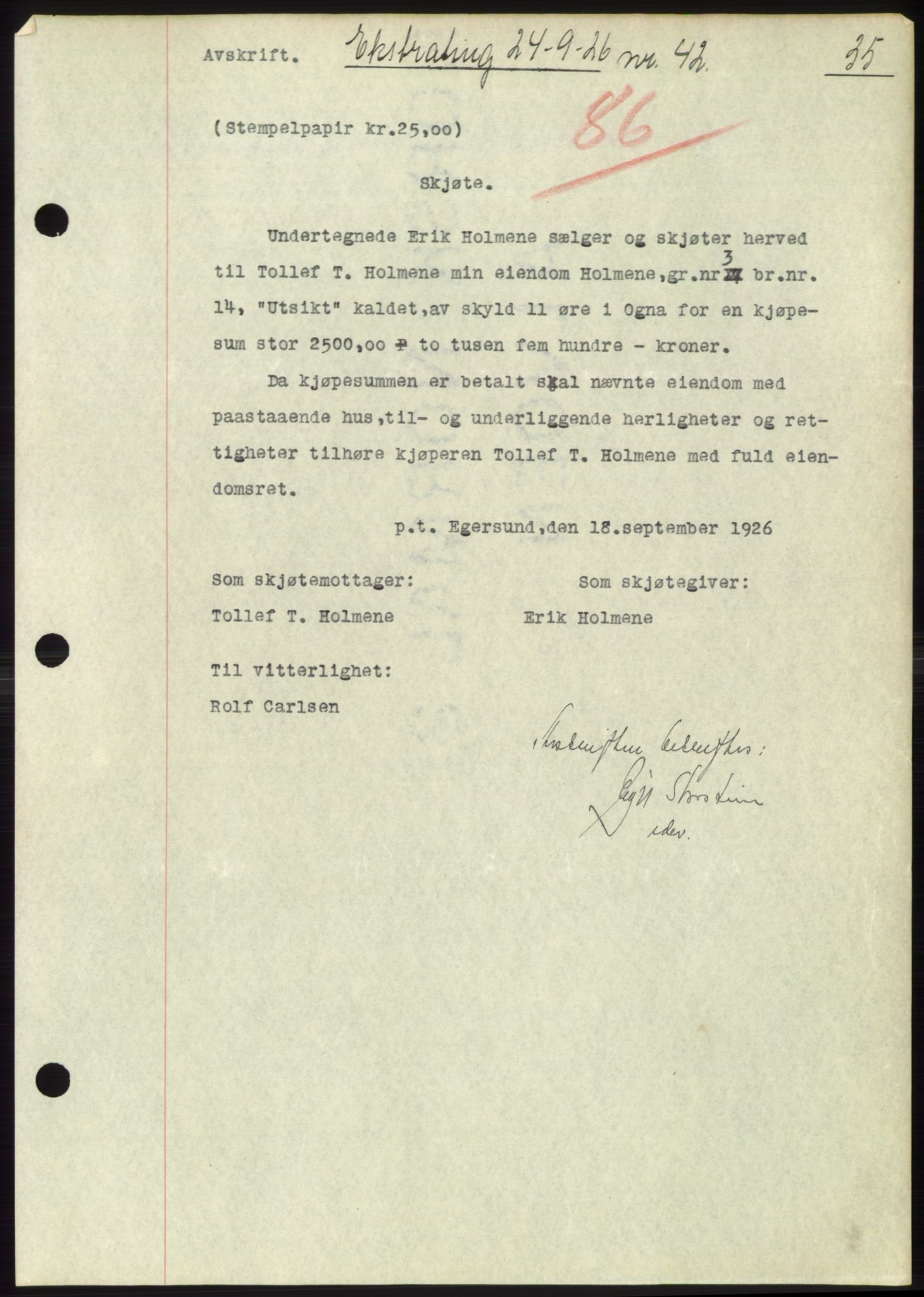 Dalane sorenskriveri, AV/SAST-A-100309/02/G/Gb/L0058: Mortgage book, 1926-1950, Deed date: 24.09.1926