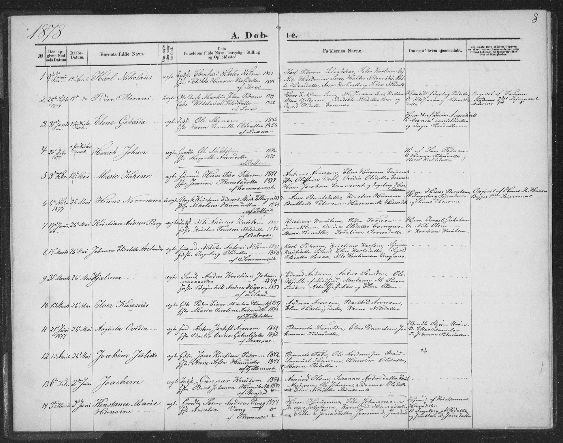 Ministerialprotokoller, klokkerbøker og fødselsregistre - Nordland, SAT/A-1459/863/L0913: Parish register (copy) no. 863C03, 1877-1885, p. 8
