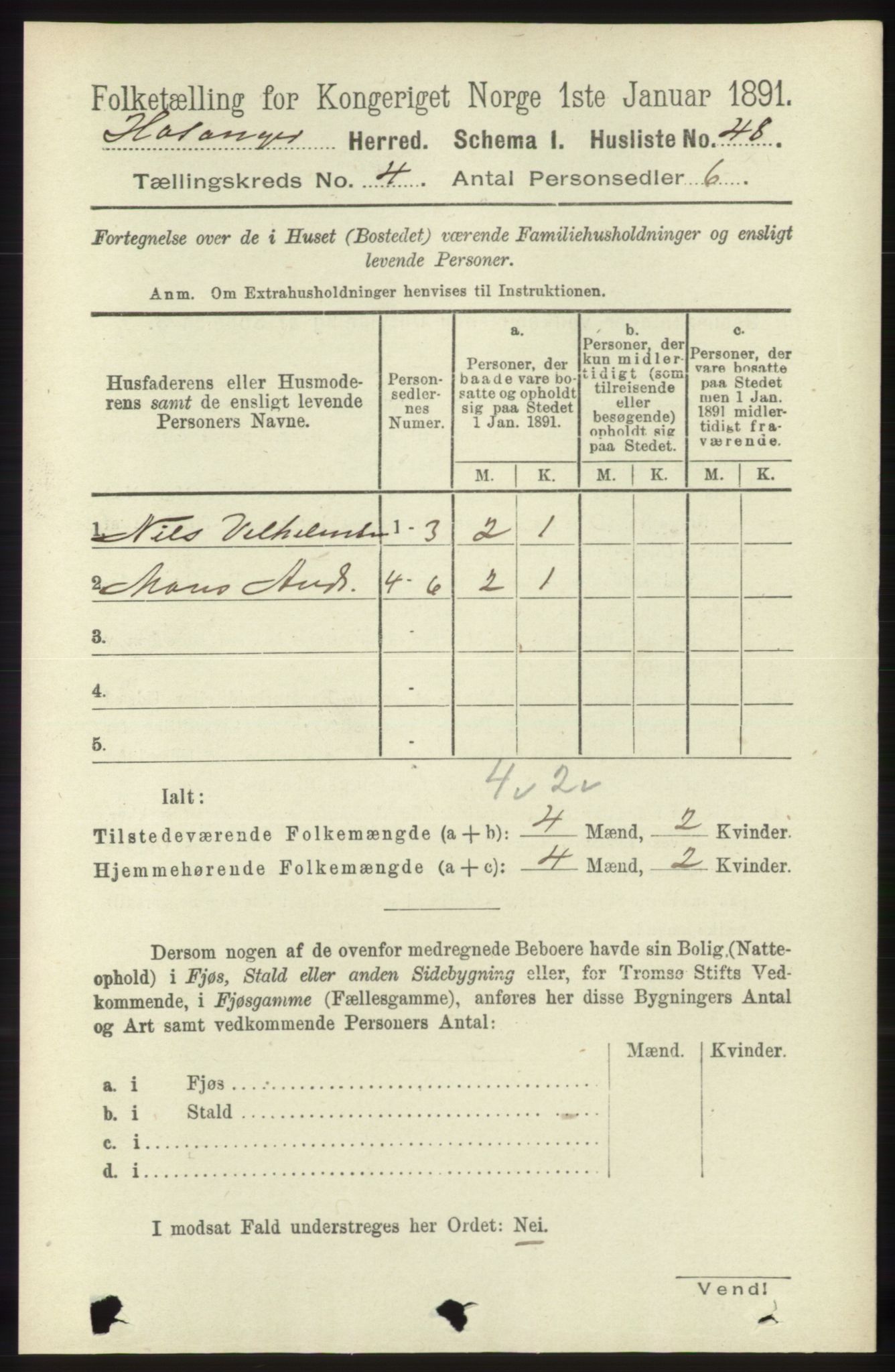 RA, 1891 census for 1253 Hosanger, 1891, p. 1436