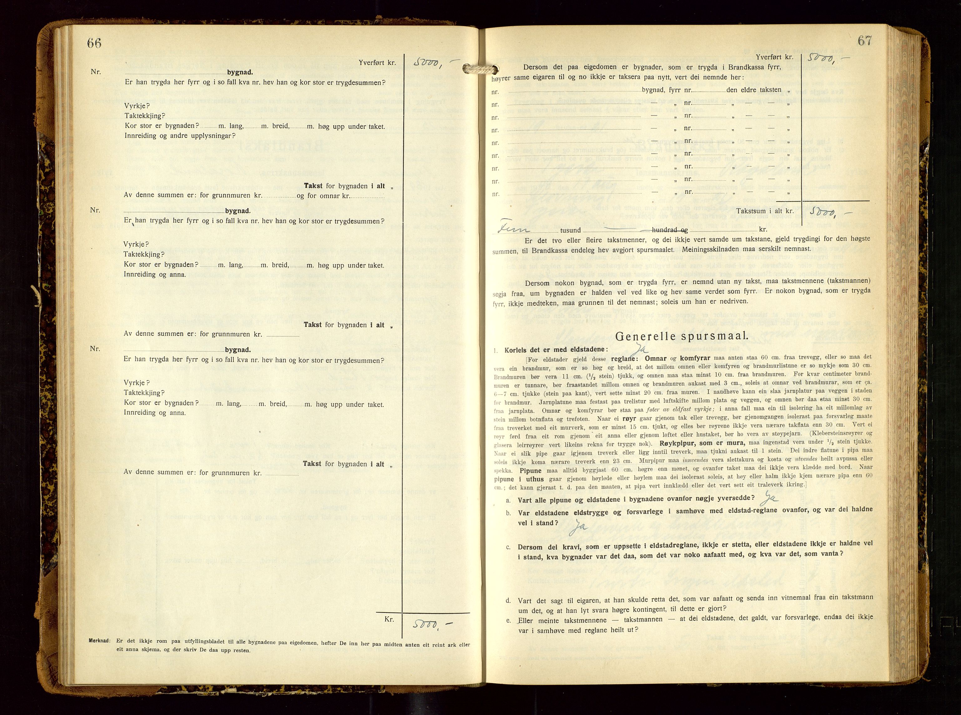 Tysvær lensmannskontor, AV/SAST-A-100192/Gob/L0003: "Brandtakstbok for Tysvær lensmannskrins", 1932-1955, p. 66-67