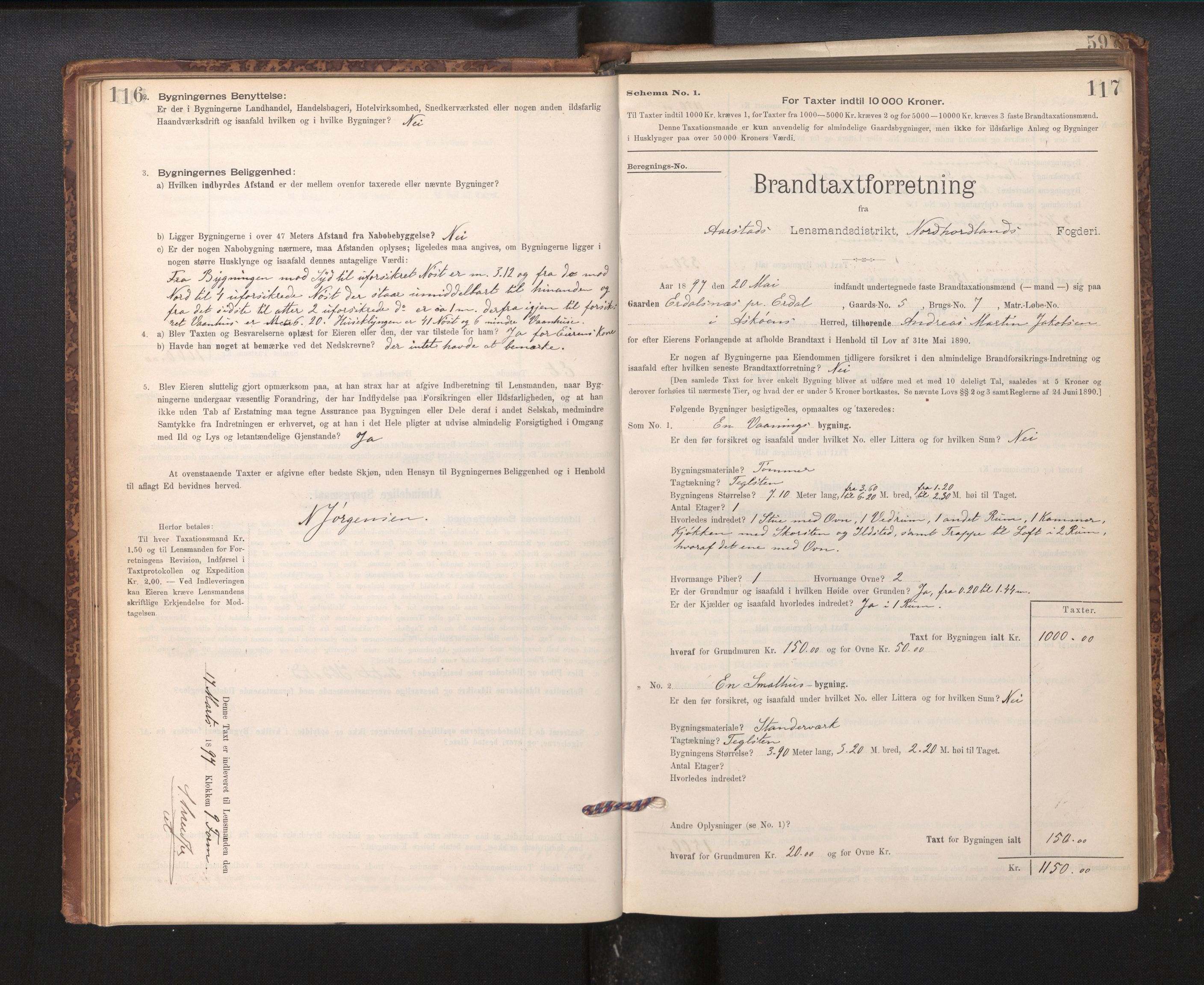 Lensmannen i Årstad, AV/SAB-A-36201/0012/L0011: Branntakstprotokoll,skjematakst, 1895-1901, p. 116-117