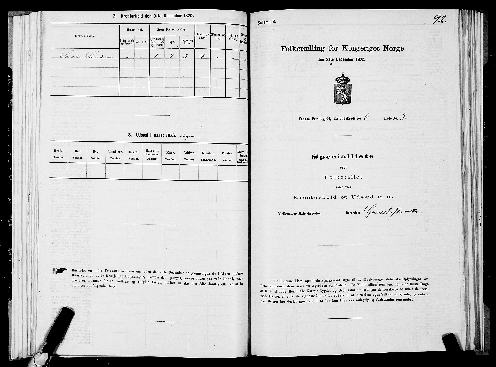 SATØ, 1875 census for 2025P Tana, 1875, p. 2092