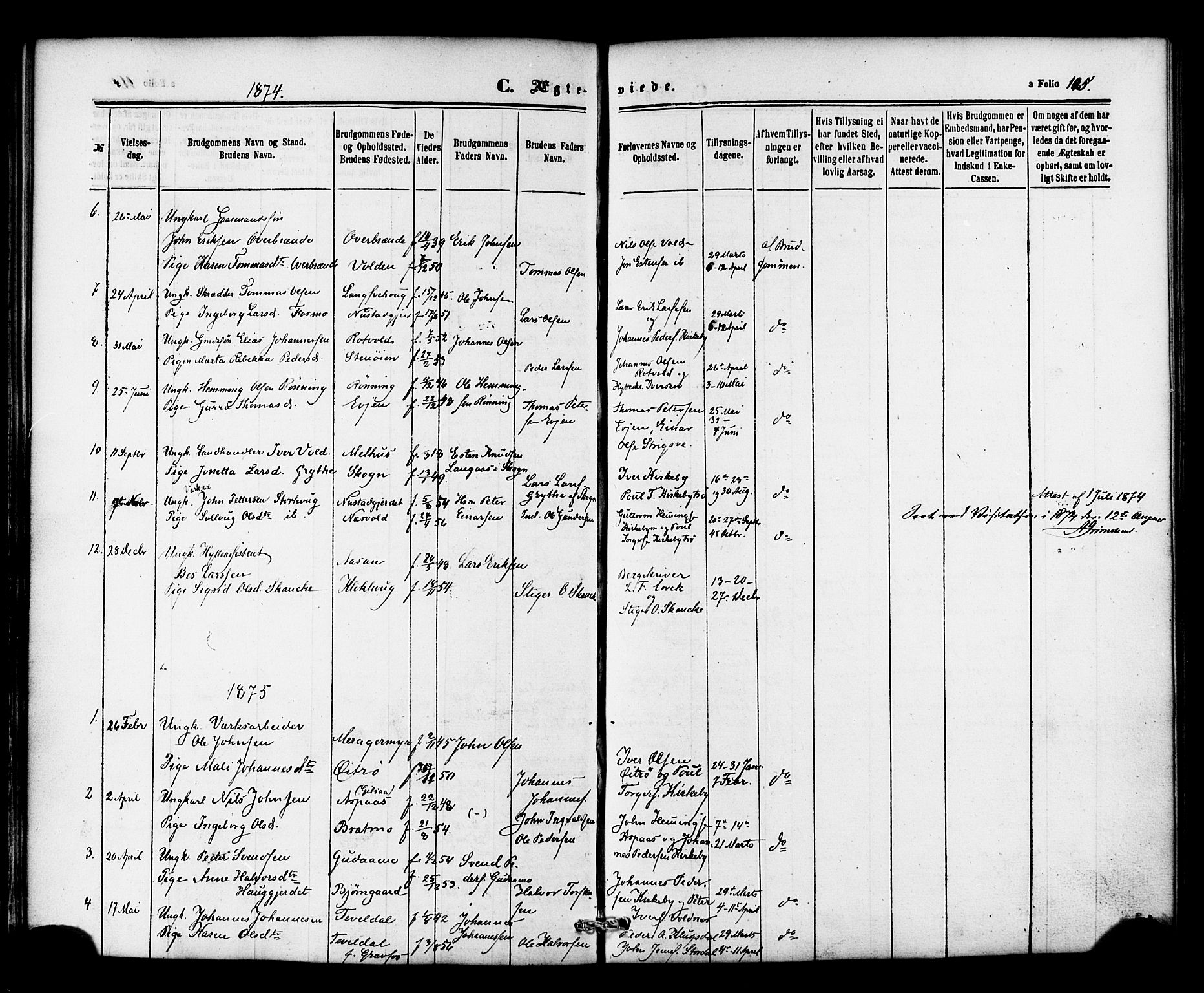 Ministerialprotokoller, klokkerbøker og fødselsregistre - Nord-Trøndelag, SAT/A-1458/706/L0041: Parish register (official) no. 706A02, 1862-1877, p. 105