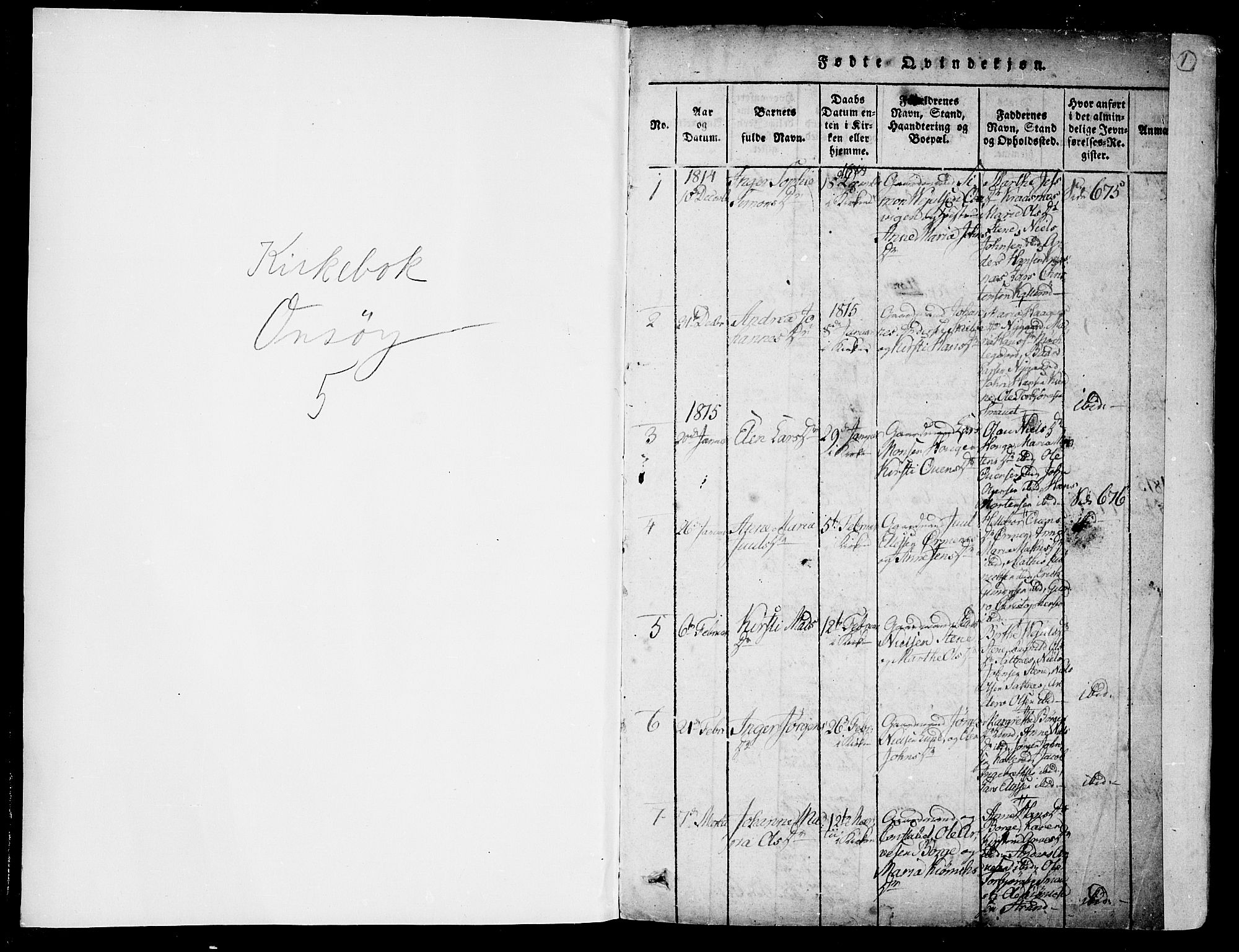 Onsøy prestekontor Kirkebøker, SAO/A-10914/F/Fa/L0002: Parish register (official) no. I 2, 1814-1840, p. 0-1