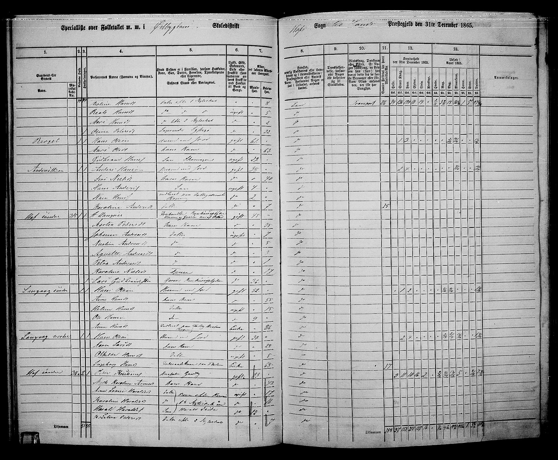 RA, 1865 census for Land, 1865, p. 337