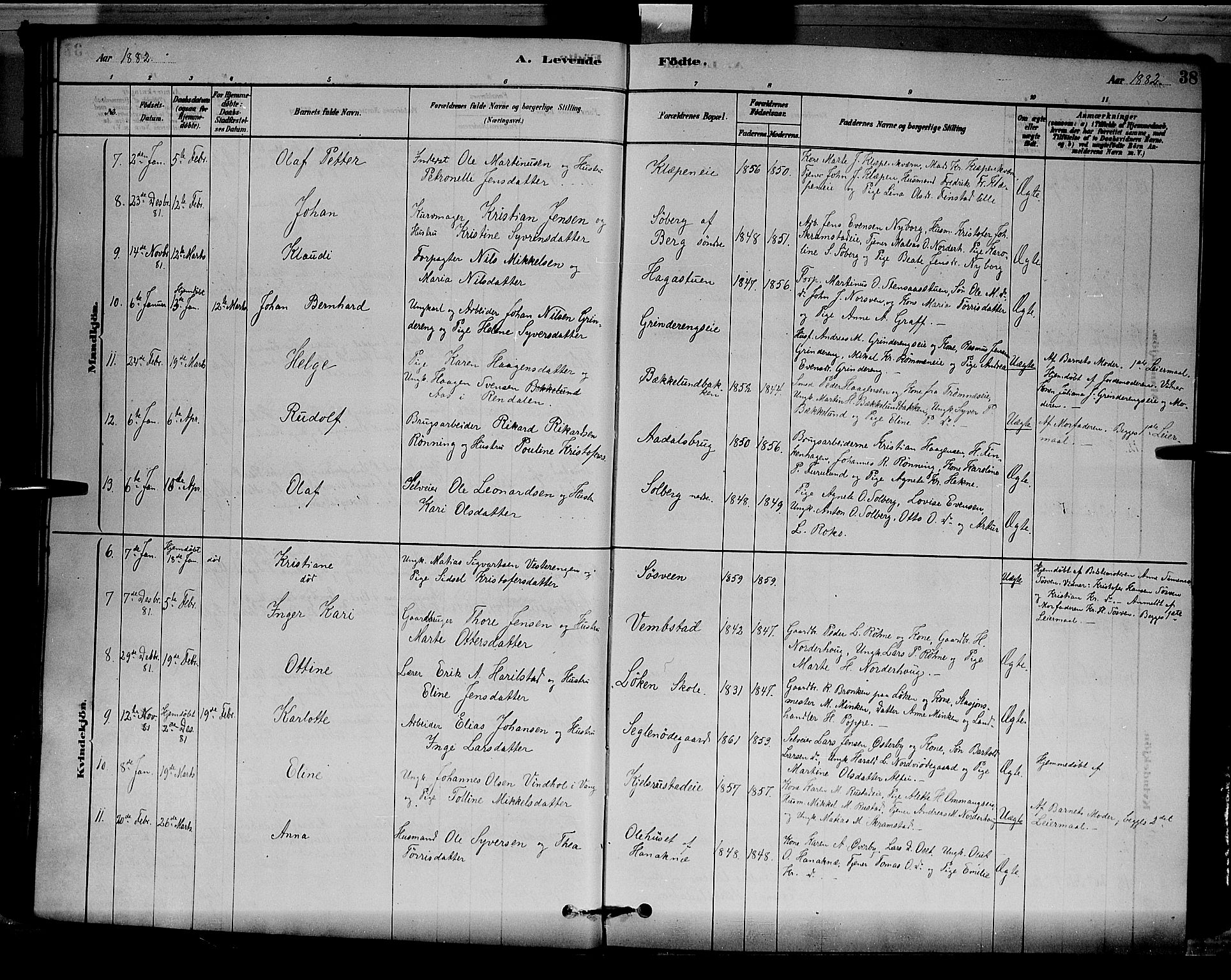 Løten prestekontor, AV/SAH-PREST-022/L/La/L0005: Parish register (copy) no. 5, 1878-1891, p. 38