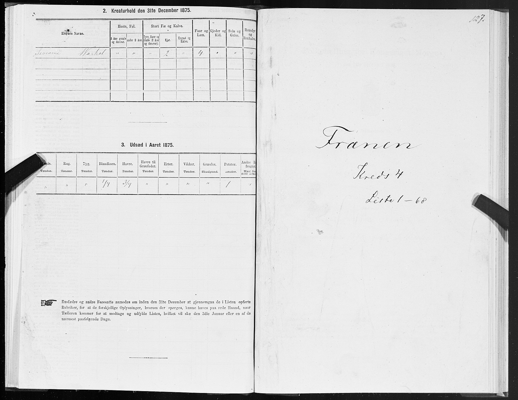 SAT, 1875 census for 1548P Fræna, 1875, p. 2127