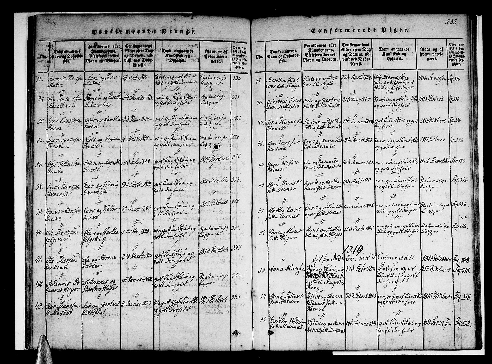 Skånevik sokneprestembete, AV/SAB-A-77801/H/Haa: Parish register (official) no. A 3, 1815-1828, p. 238