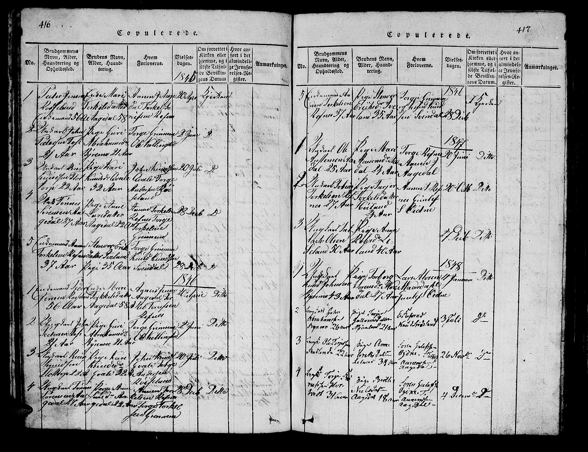 Bjelland sokneprestkontor, SAK/1111-0005/F/Fb/Fbc/L0001: Parish register (copy) no. B 1, 1815-1870, p. 416-417