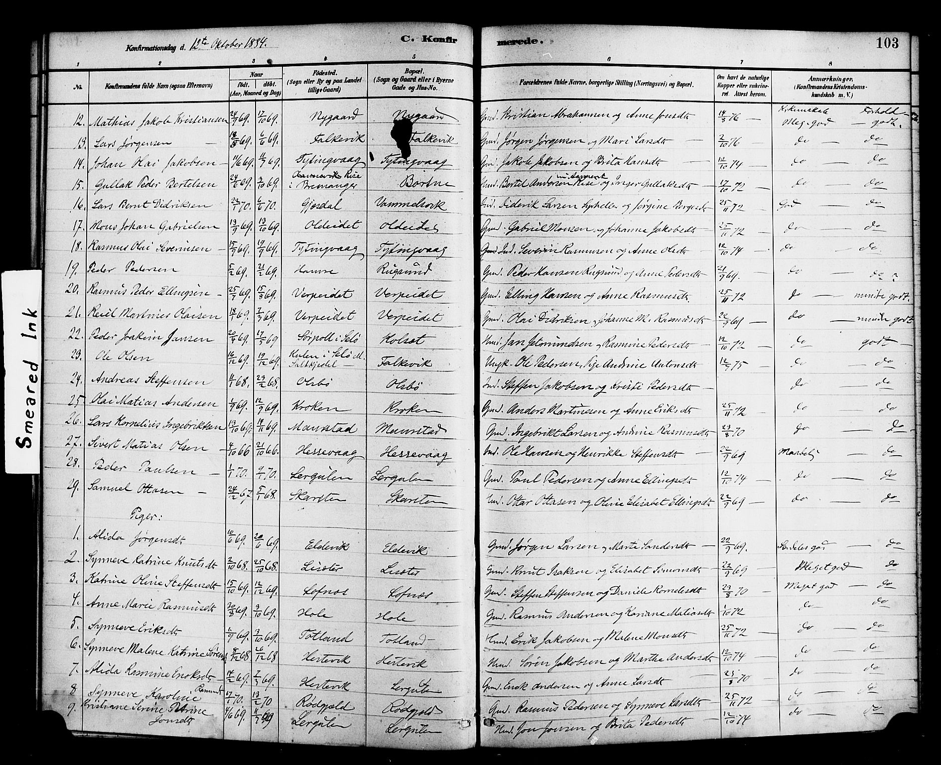 Davik sokneprestembete, SAB/A-79701/H/Haa/Haad/L0001: Parish register (official) no. D 1, 1882-1900, p. 103