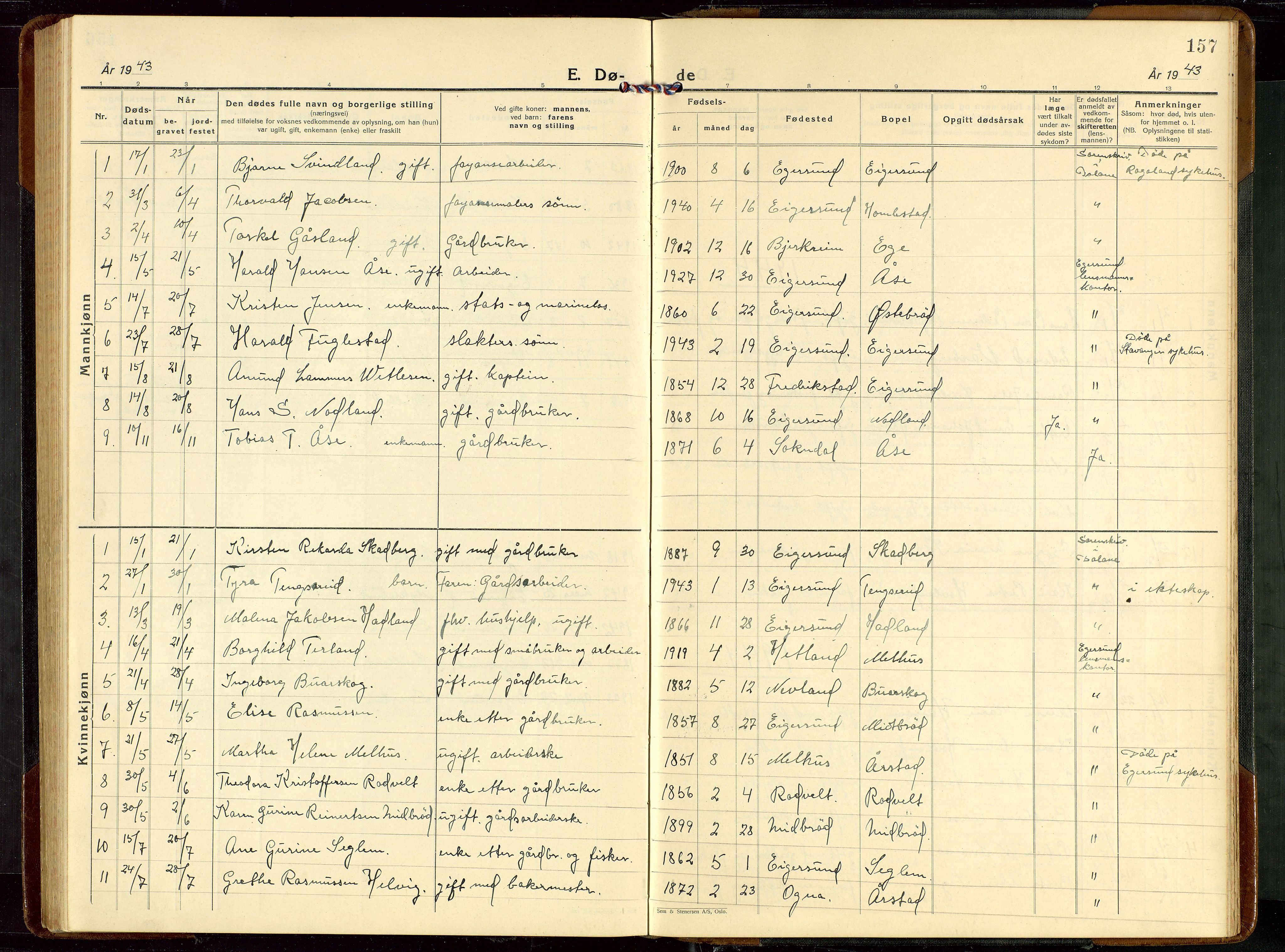 Eigersund sokneprestkontor, AV/SAST-A-101807/S09/L0013: Parish register (copy) no. B 13, 1931-1949, p. 157