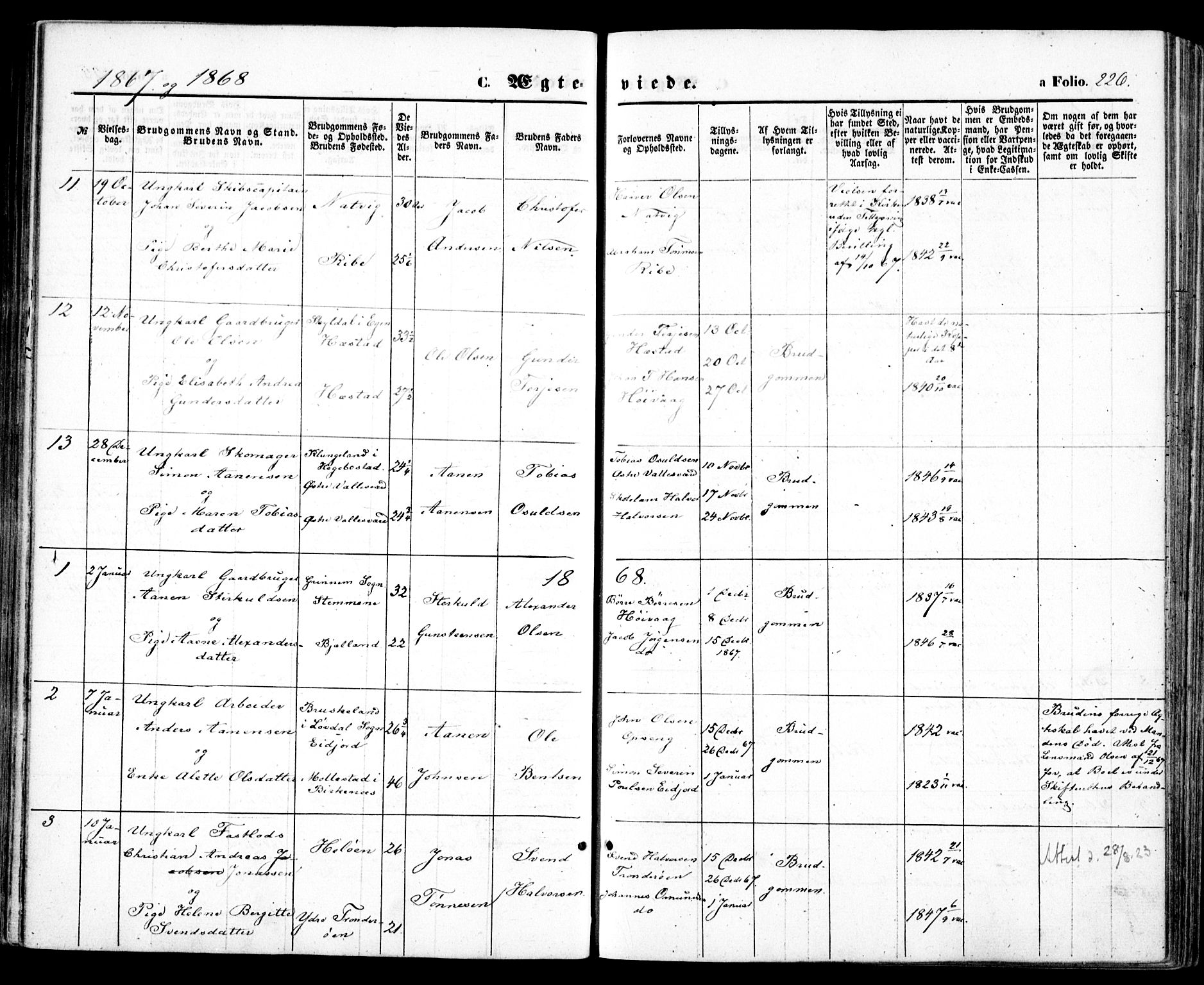 Høvåg sokneprestkontor, AV/SAK-1111-0025/F/Fa/L0004: Parish register (official) no. A 4, 1859-1877, p. 226